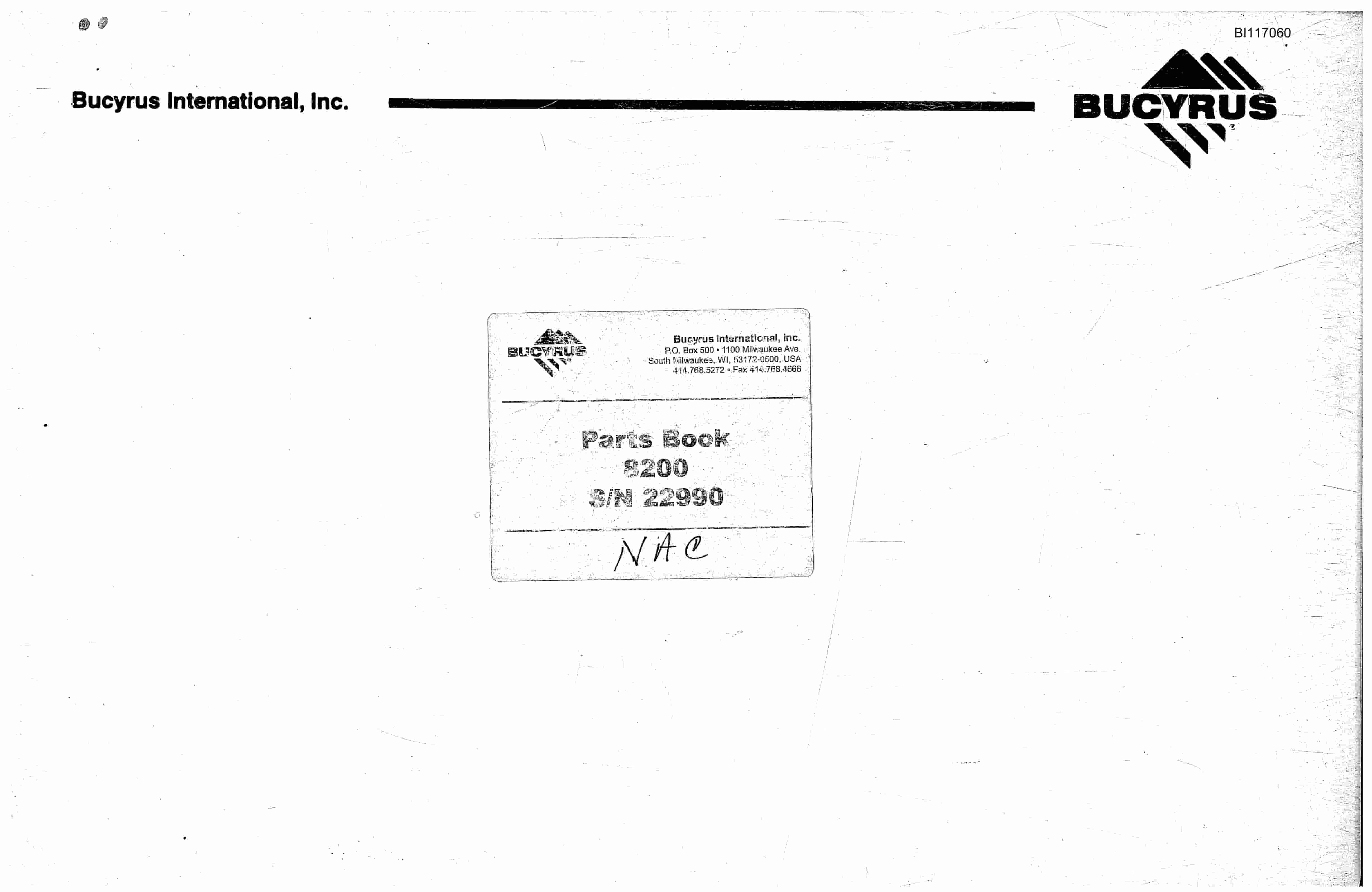 Bucyrus 8200 Parts Book BI117060