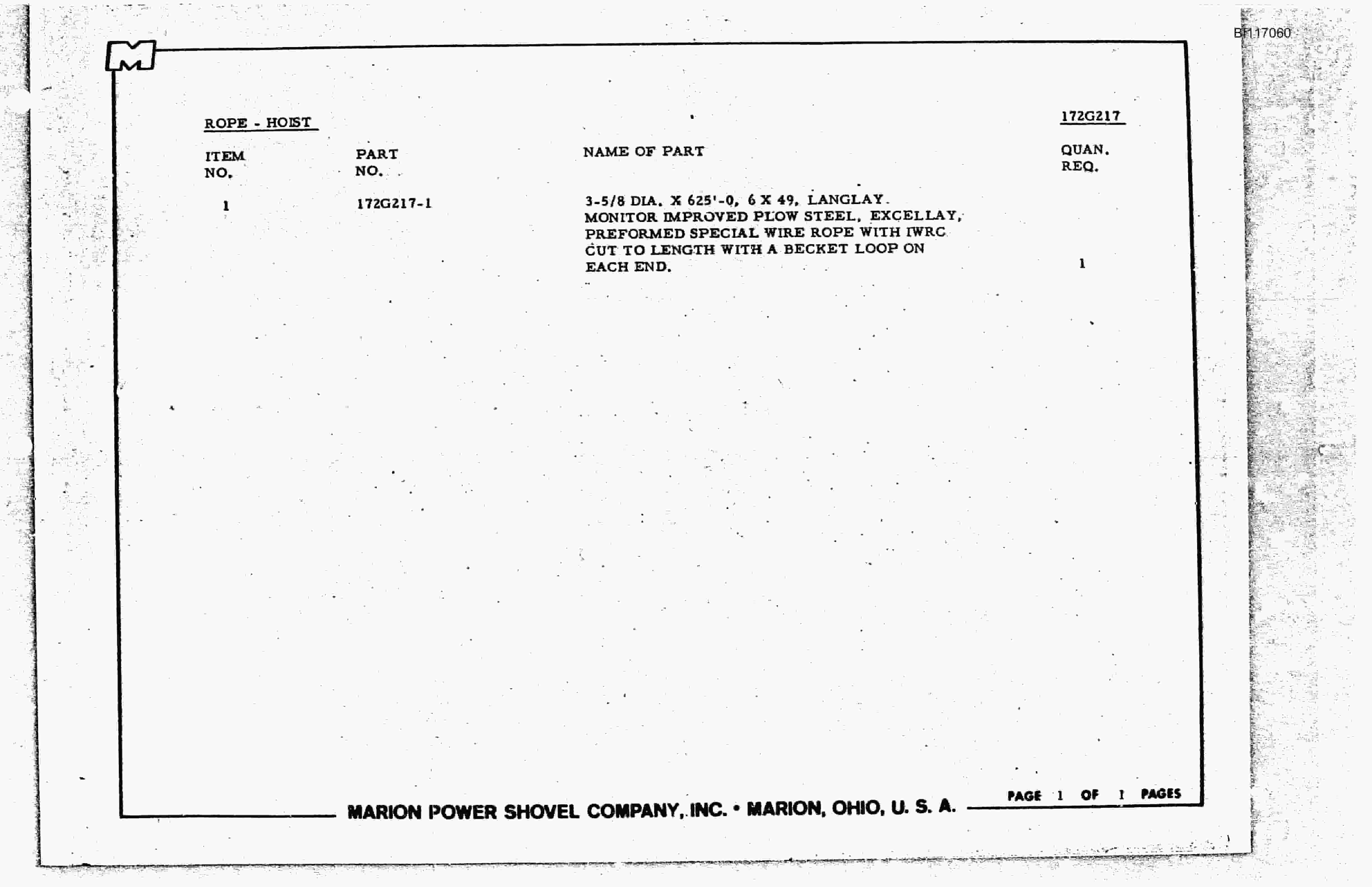 Bucyrus 8200 Parts Book BI117060-3