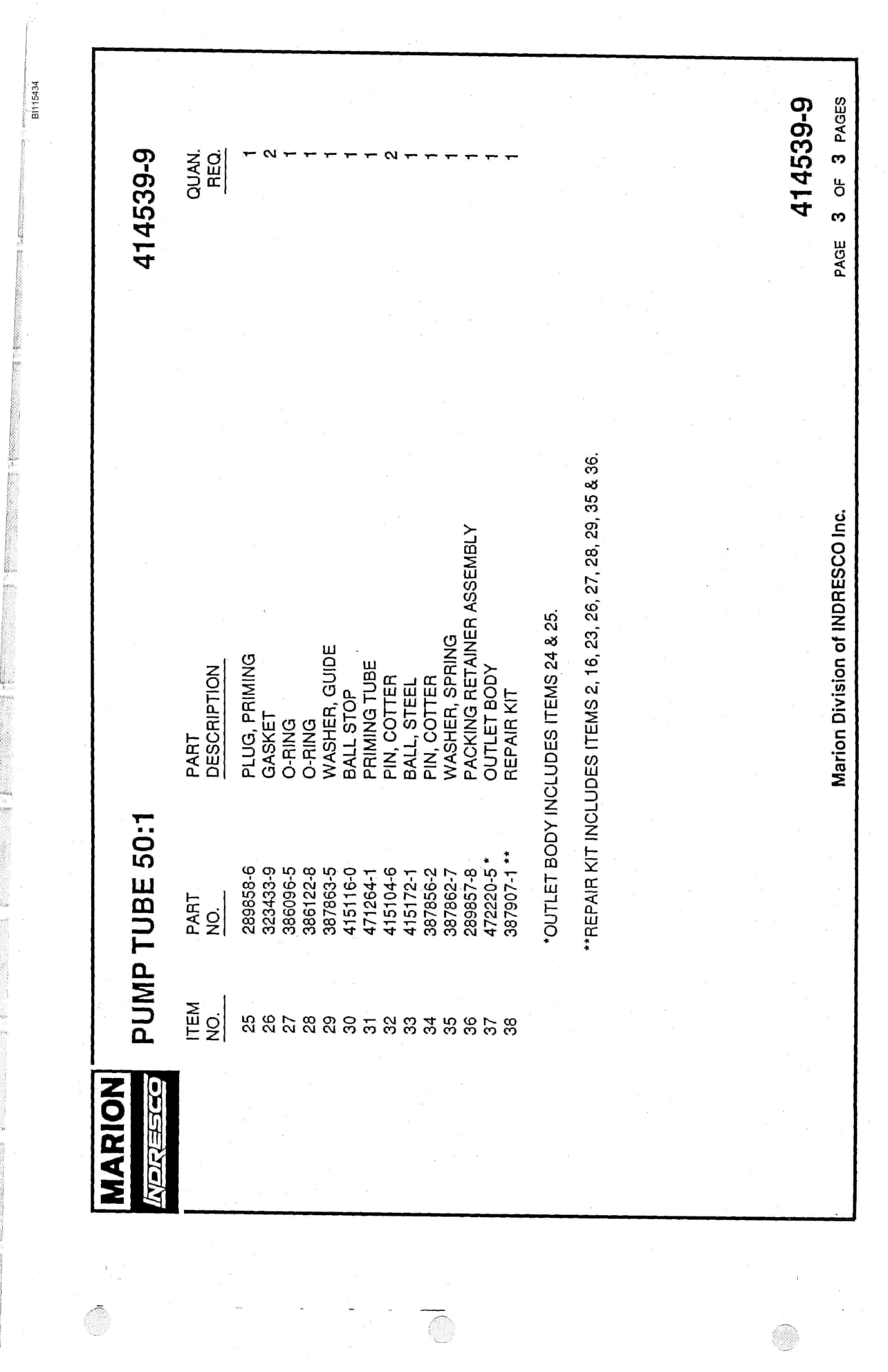 Bucyrus 8200 Parts Catalog BI115434-3