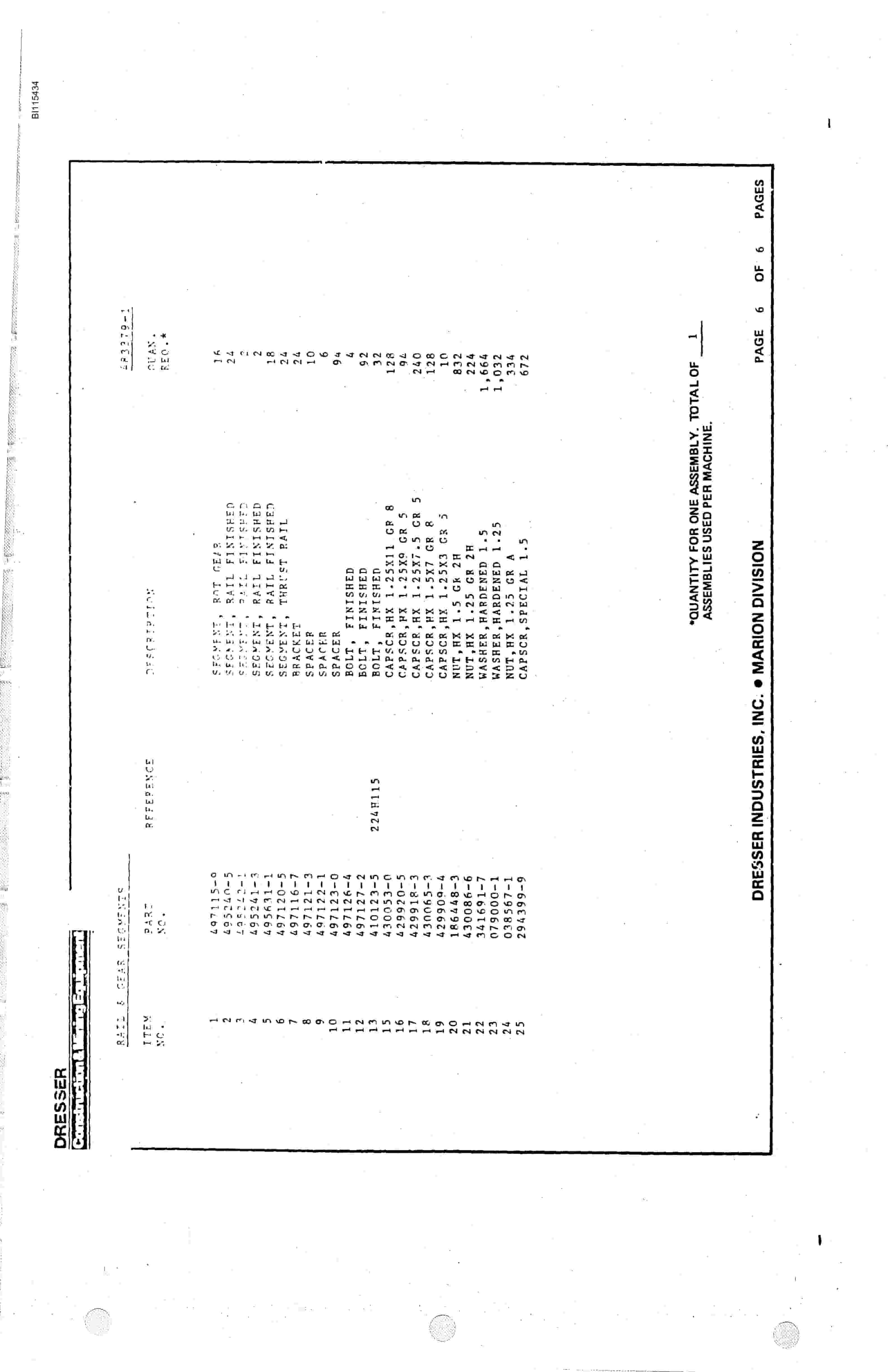 Bucyrus 8200 Parts Catalog BI115434-4