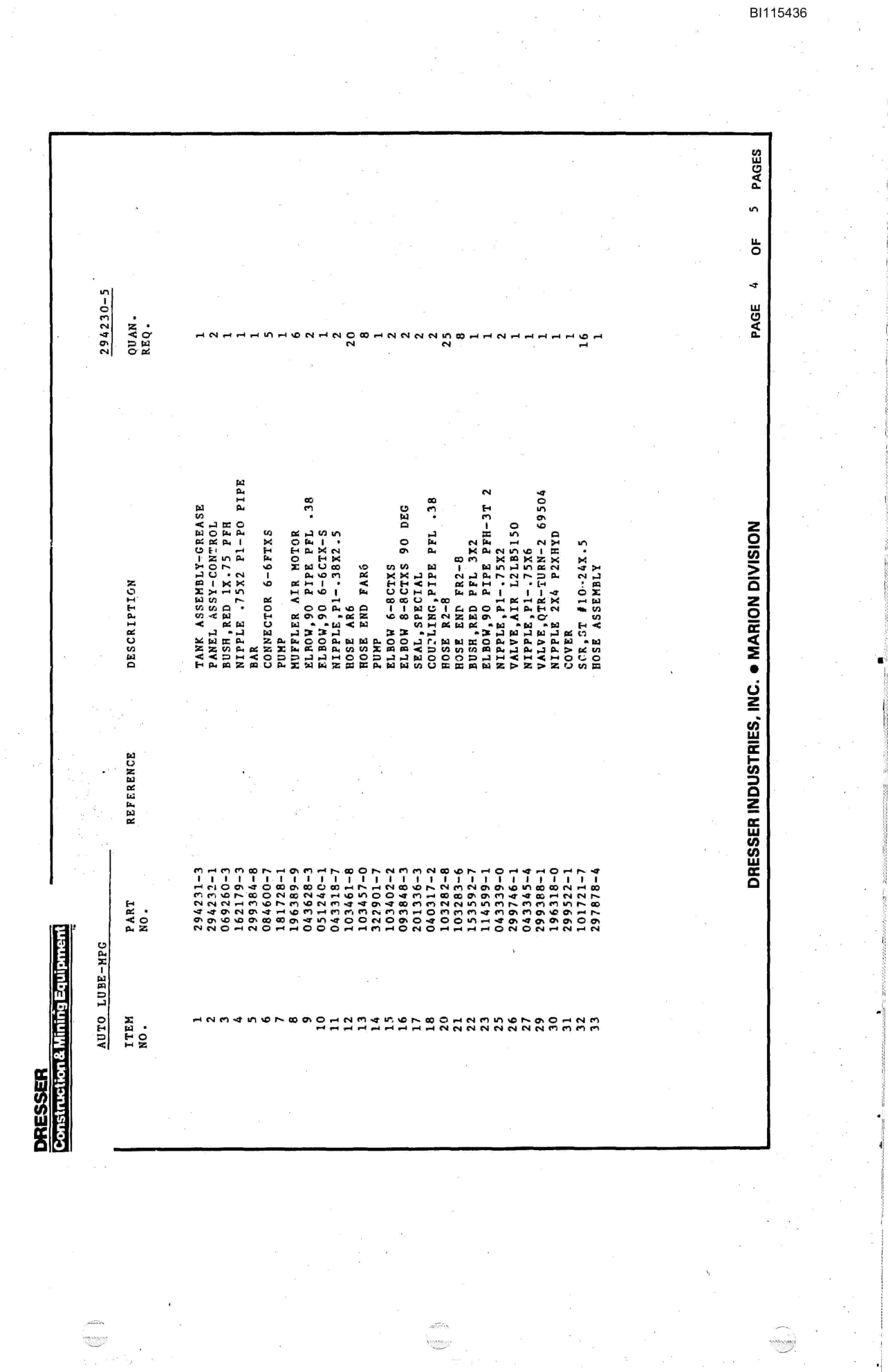 Bucyrus 8200 Parts Catalog BI115436-2