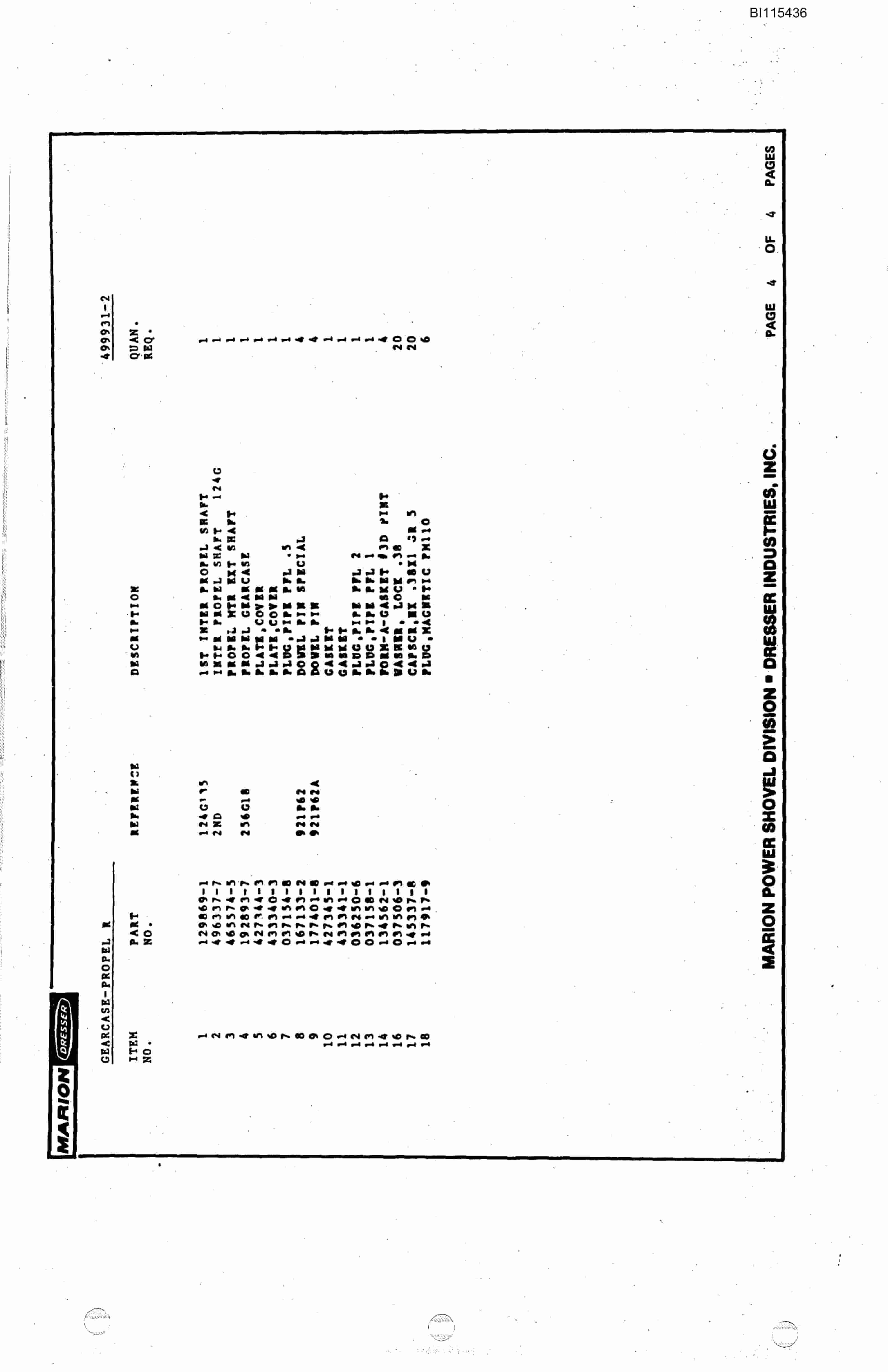 Bucyrus 8200 Parts Catalog BI115436-5