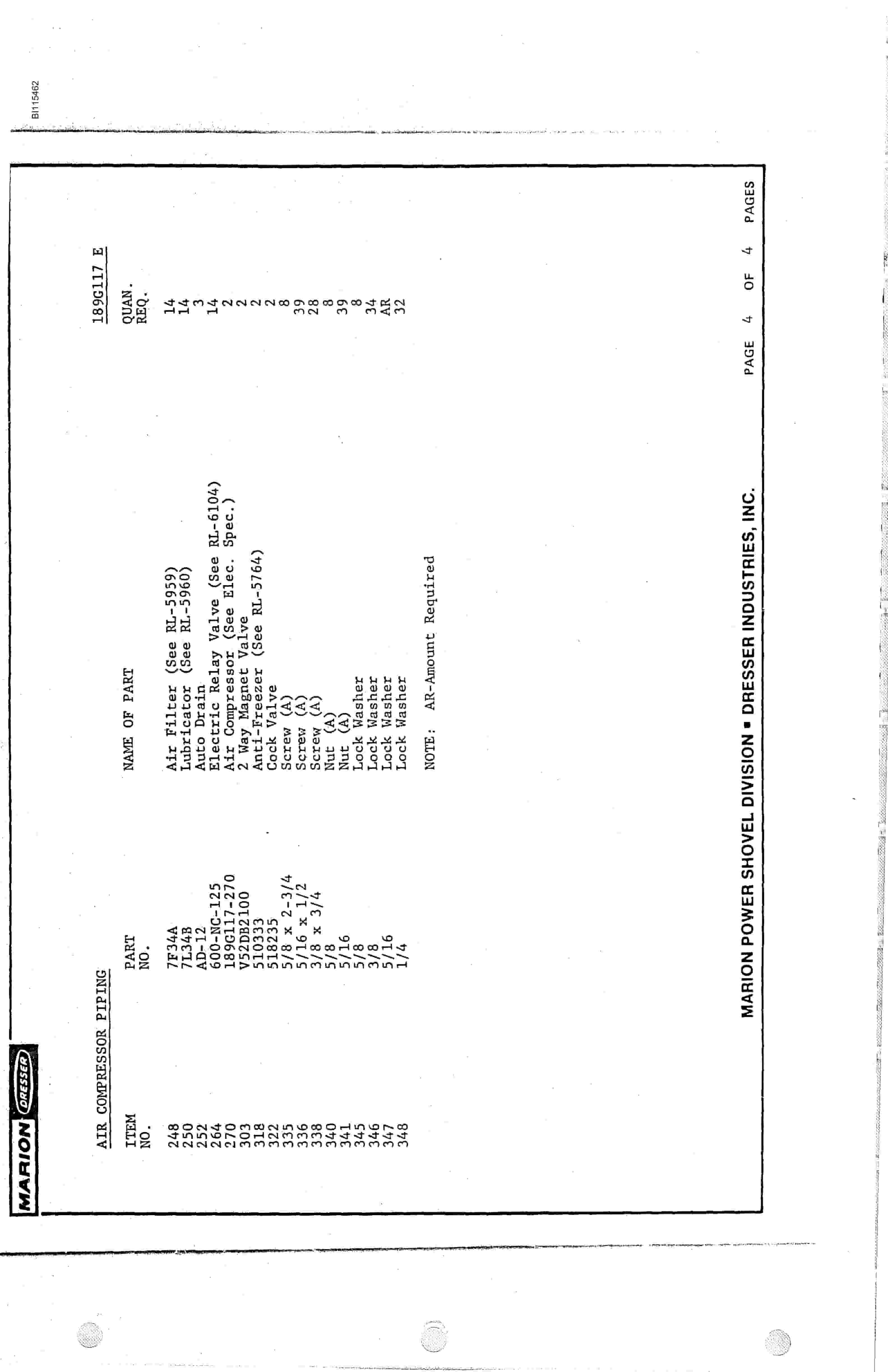 Bucyrus 8200 Parts Catalog BI115462-3