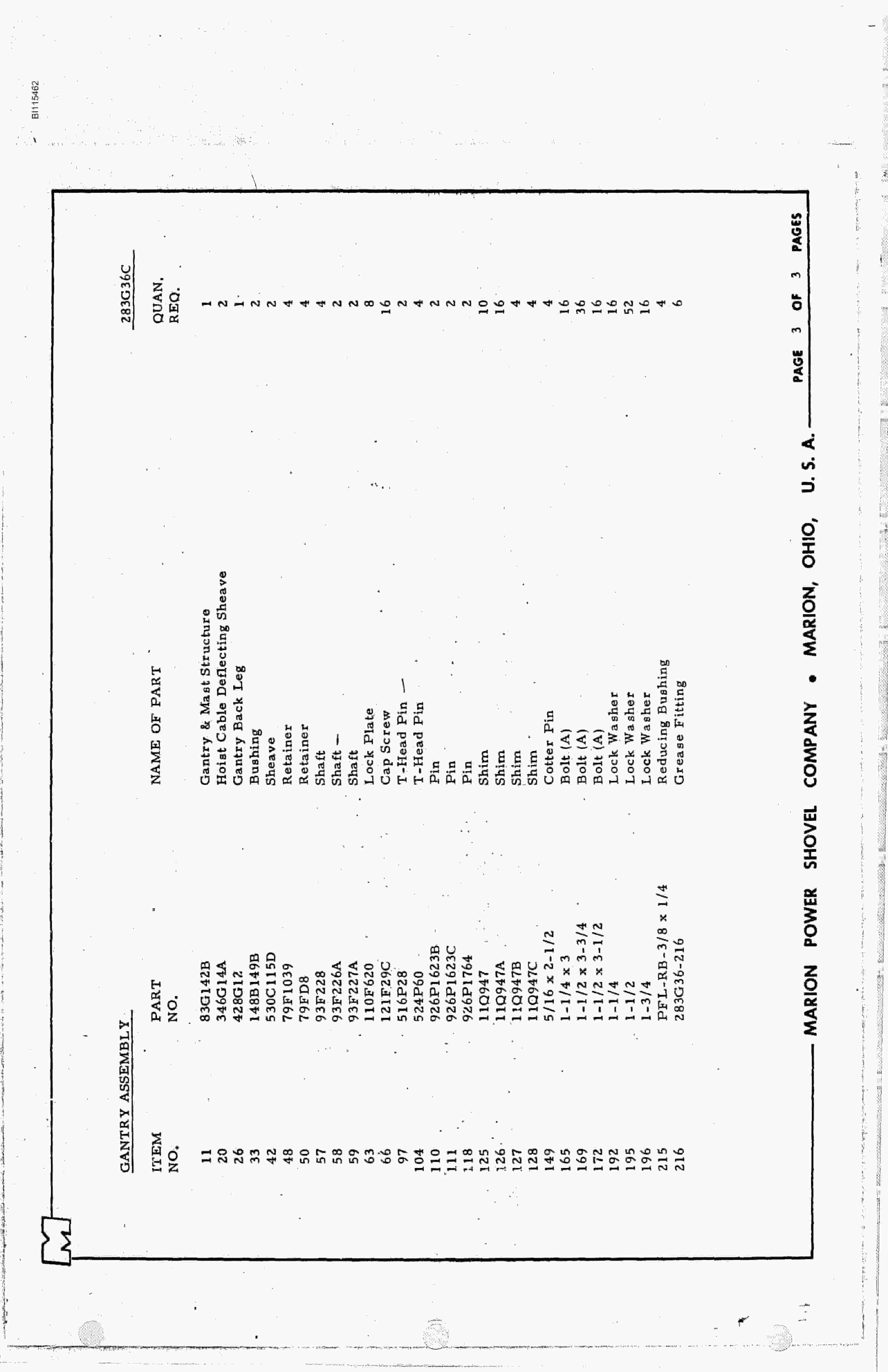 Bucyrus 8200 Parts Catalog BI115462-5