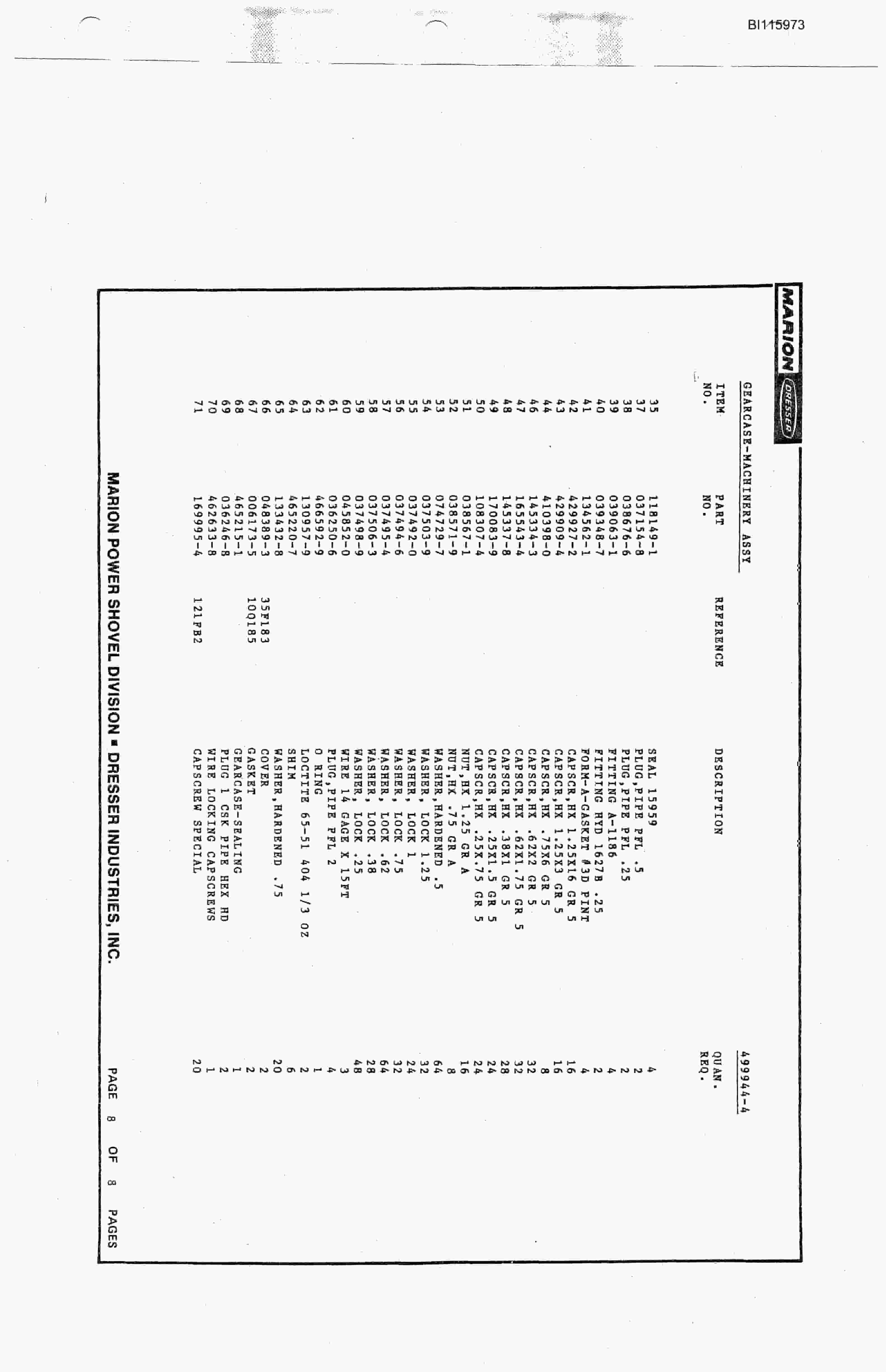 Bucyrus 8200 Technical Manual BI115973-5