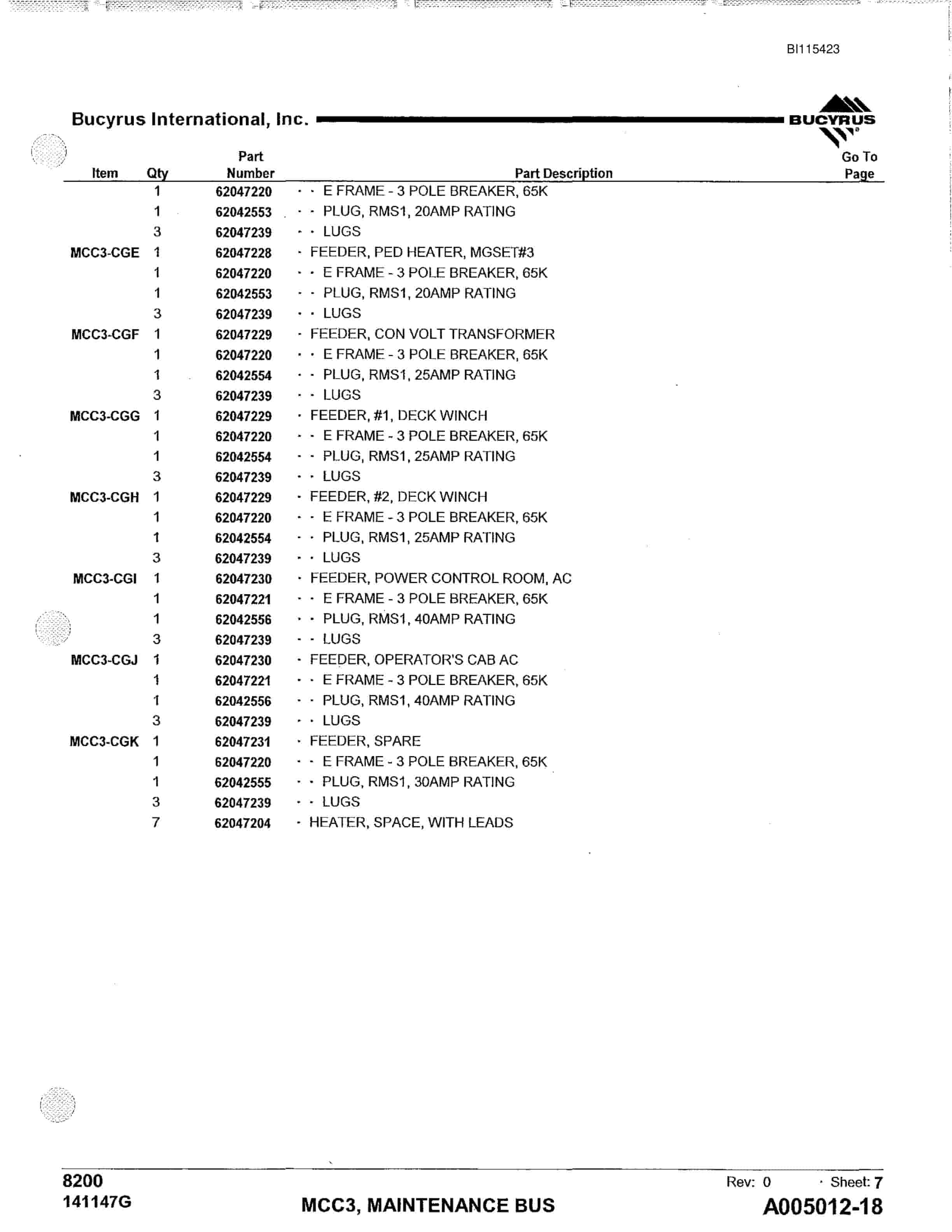 Bucyrus 8200 Walking Dragline Parts Catalog BI115423-2