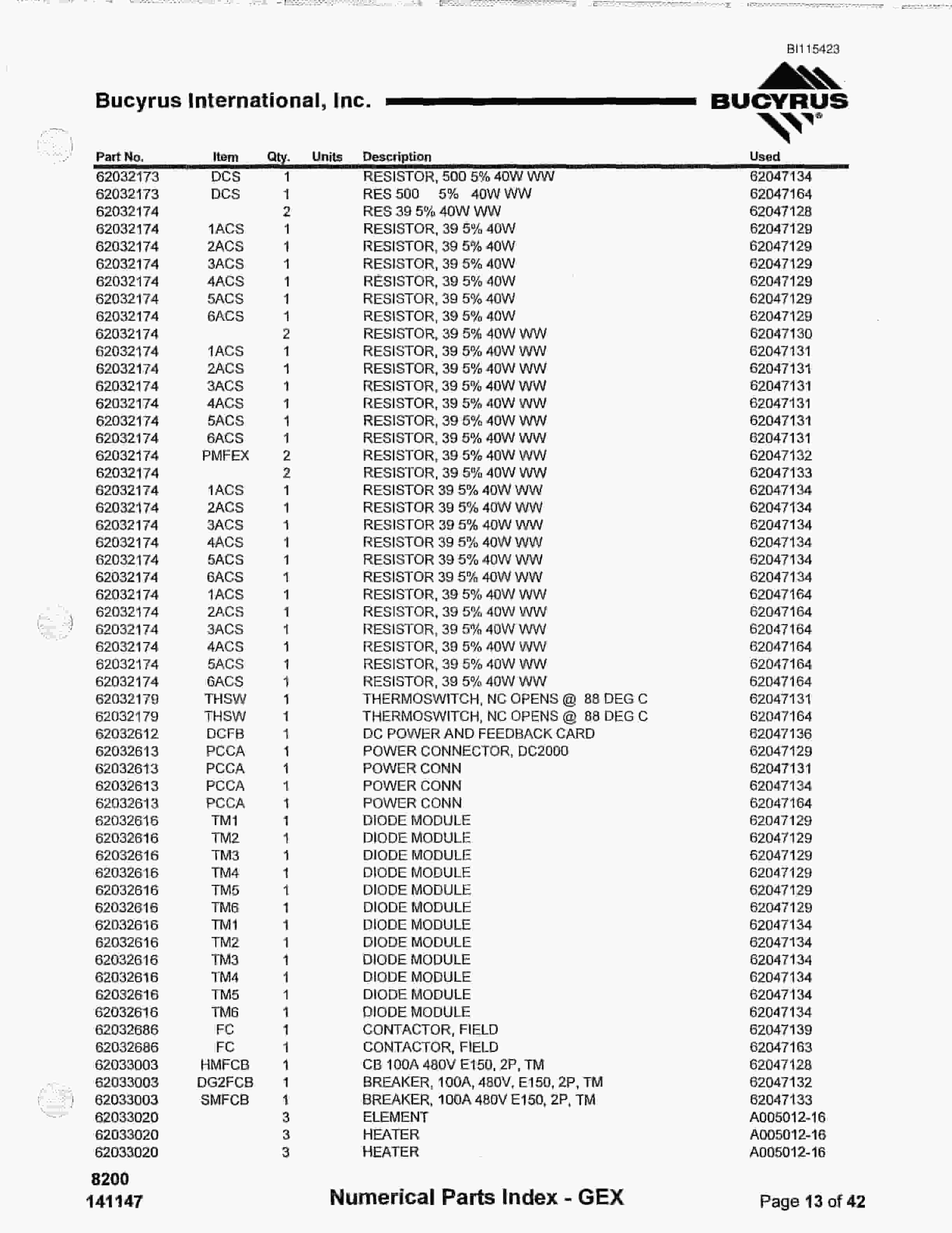 Bucyrus 8200 Walking Dragline Parts Catalog BI115423-3