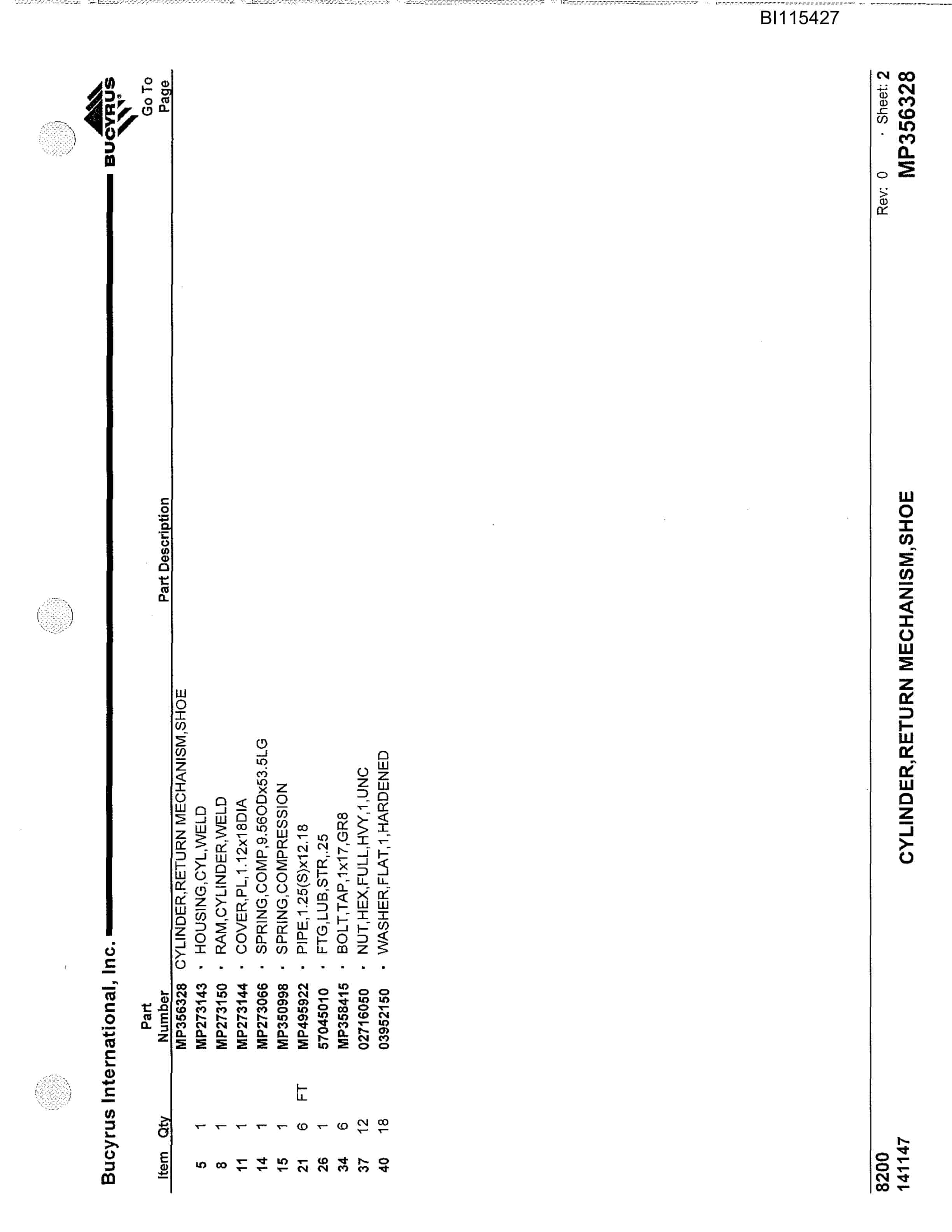Bucyrus 8200 Walking Dragline Parts Catalog BI115427-3