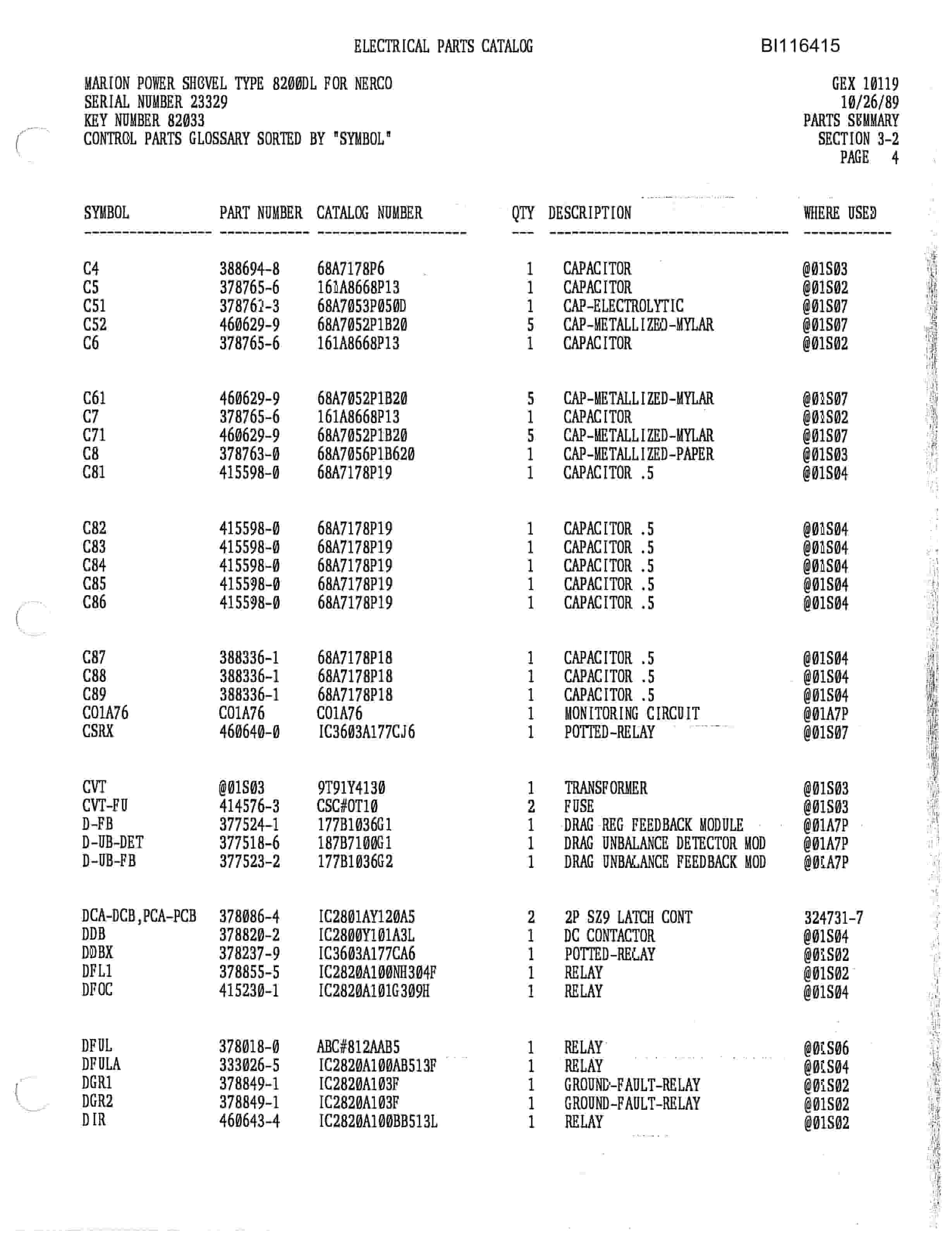 Bucyrus 8200 Walking Dragline Parts Catalog BI116415-4