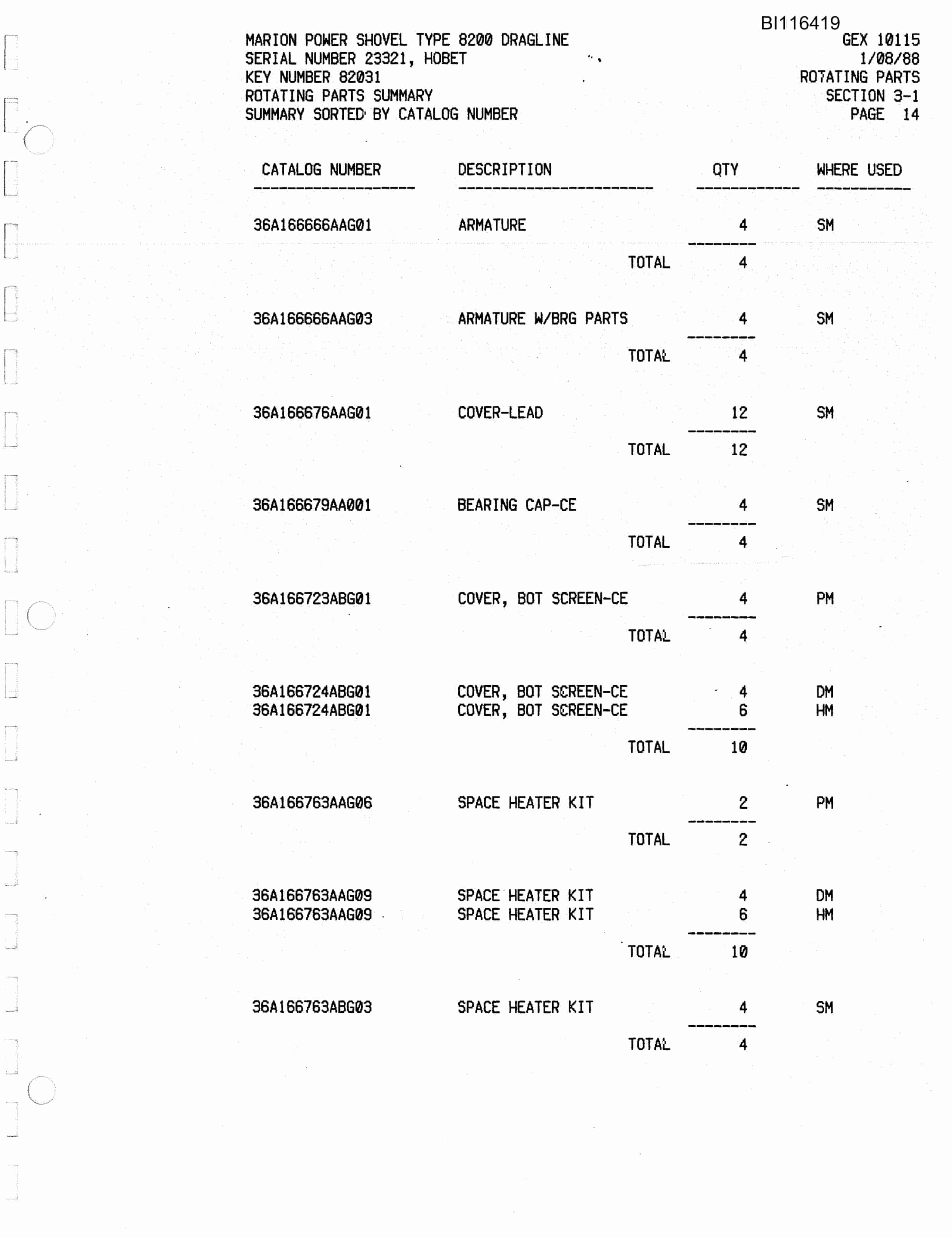 Bucyrus 8200 Walking Dragline Parts Catalog BI116419-2
