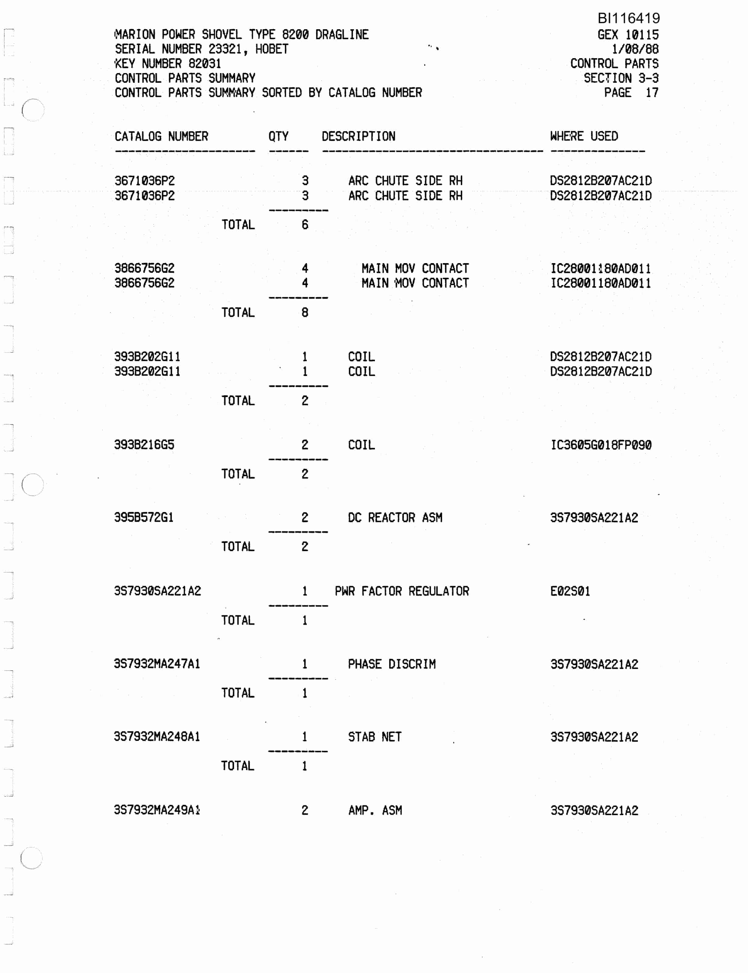 Bucyrus 8200 Walking Dragline Parts Catalog BI116419-3