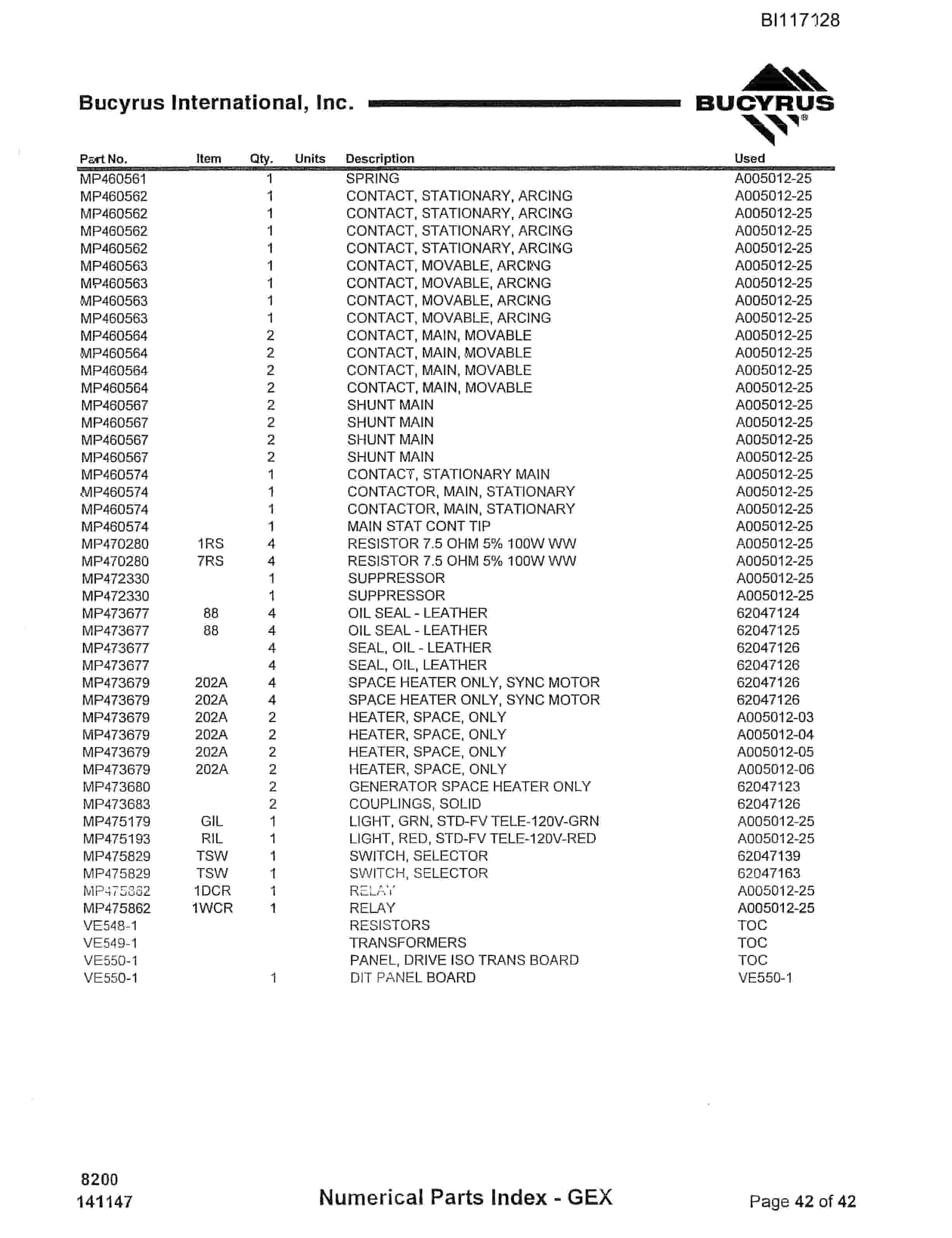Bucyrus 8200 Walking Dragline Parts Catalog BI117128-5