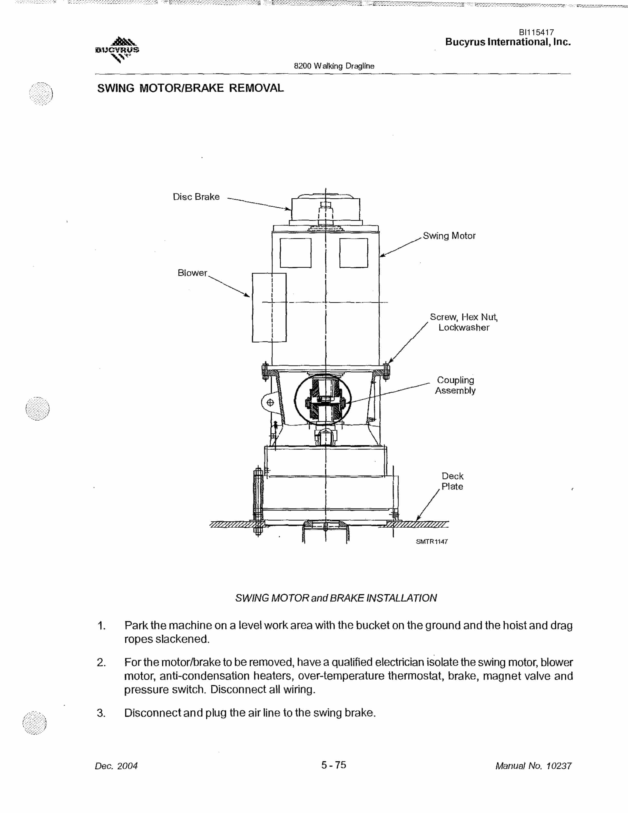 Bucyrus 8200 Walking Dragline Technical Manual BI115417-3