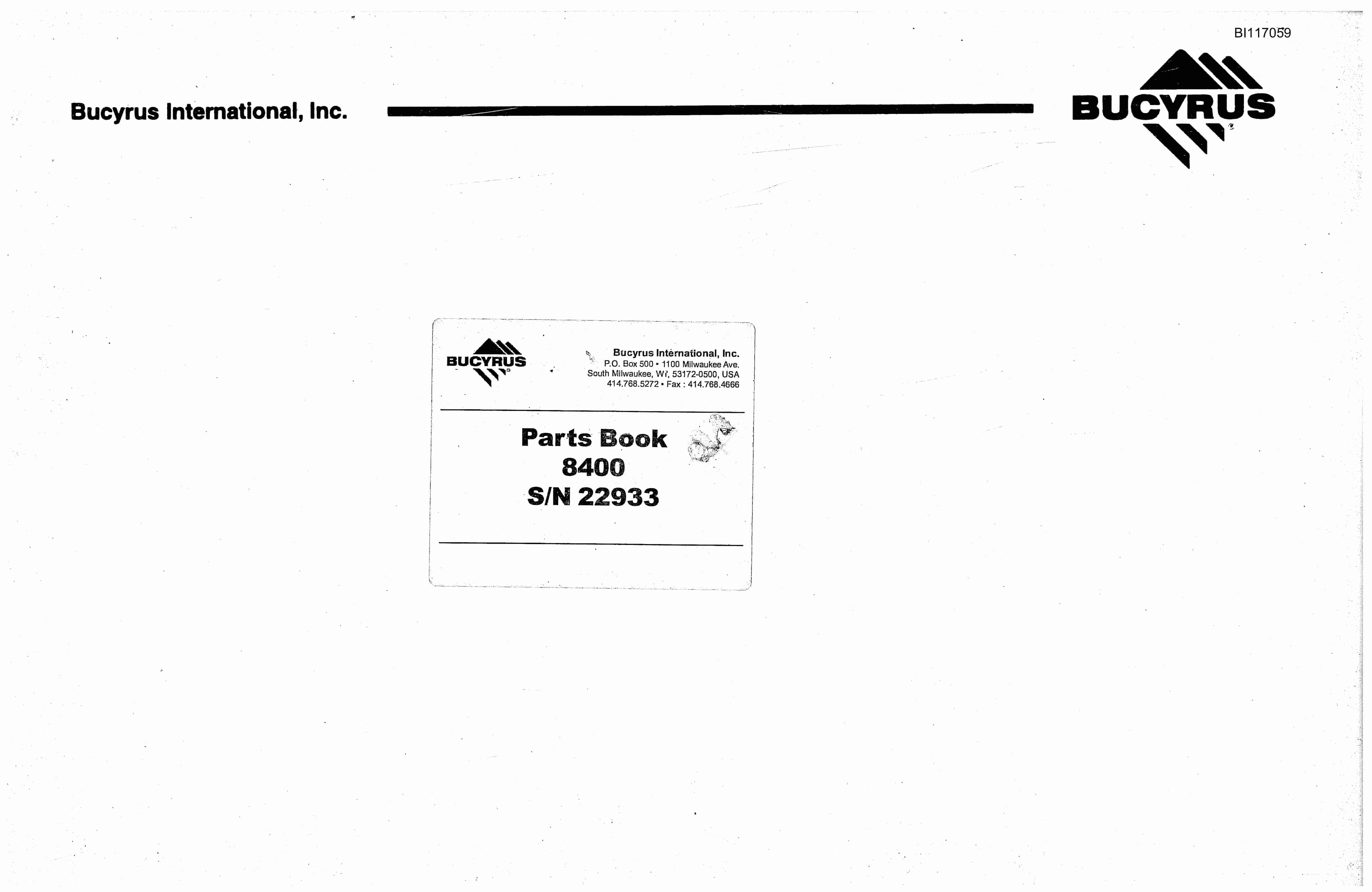 Bucyrus 8400 Parts Book BI117059