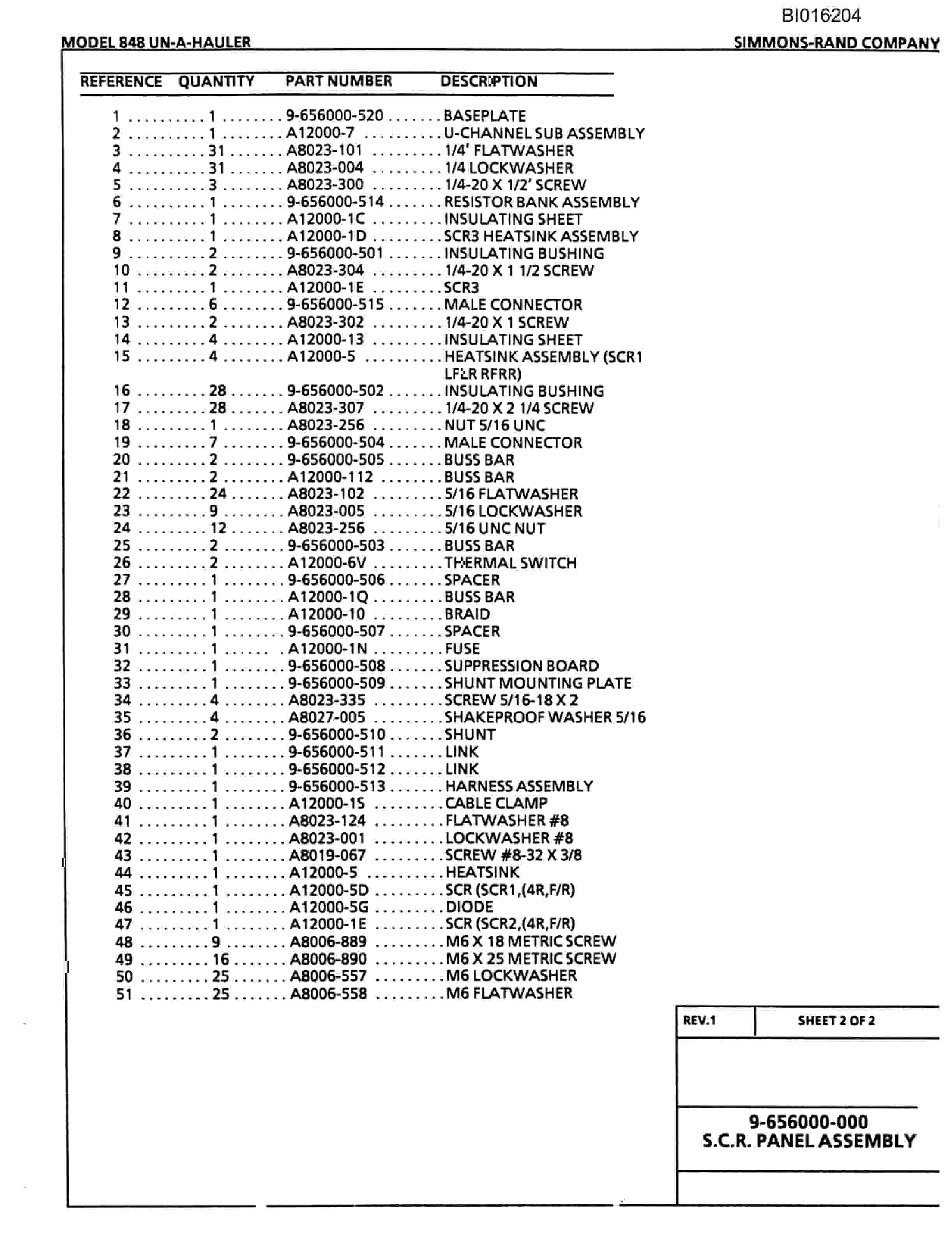 Bucyrus 848 Parts Catalog BI016204-2