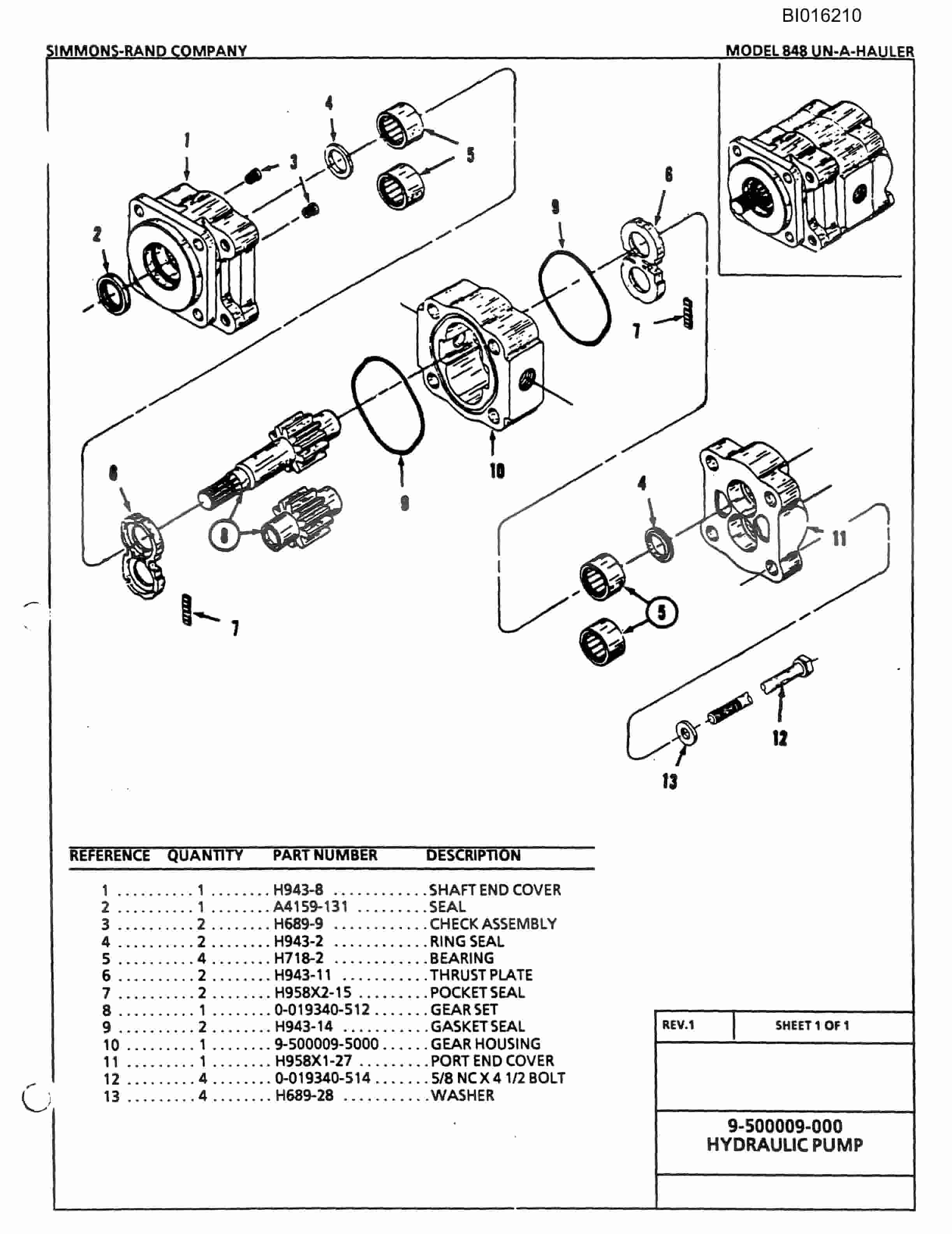 Bucyrus 848 Parts Catalog BI016210-4