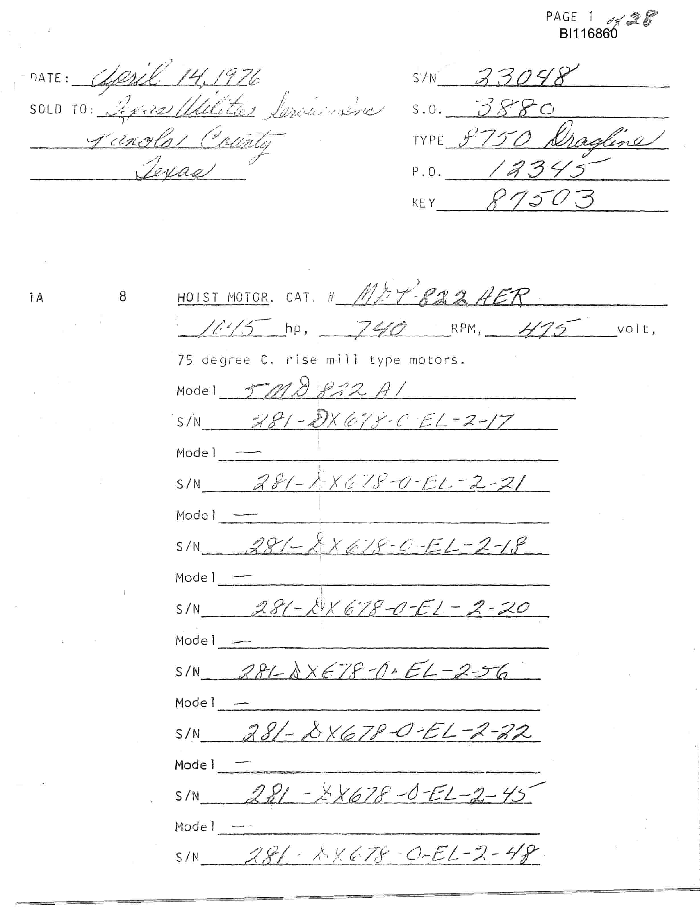 Bucyrus 8750 Dragline Parts Catalog BI116860-5
