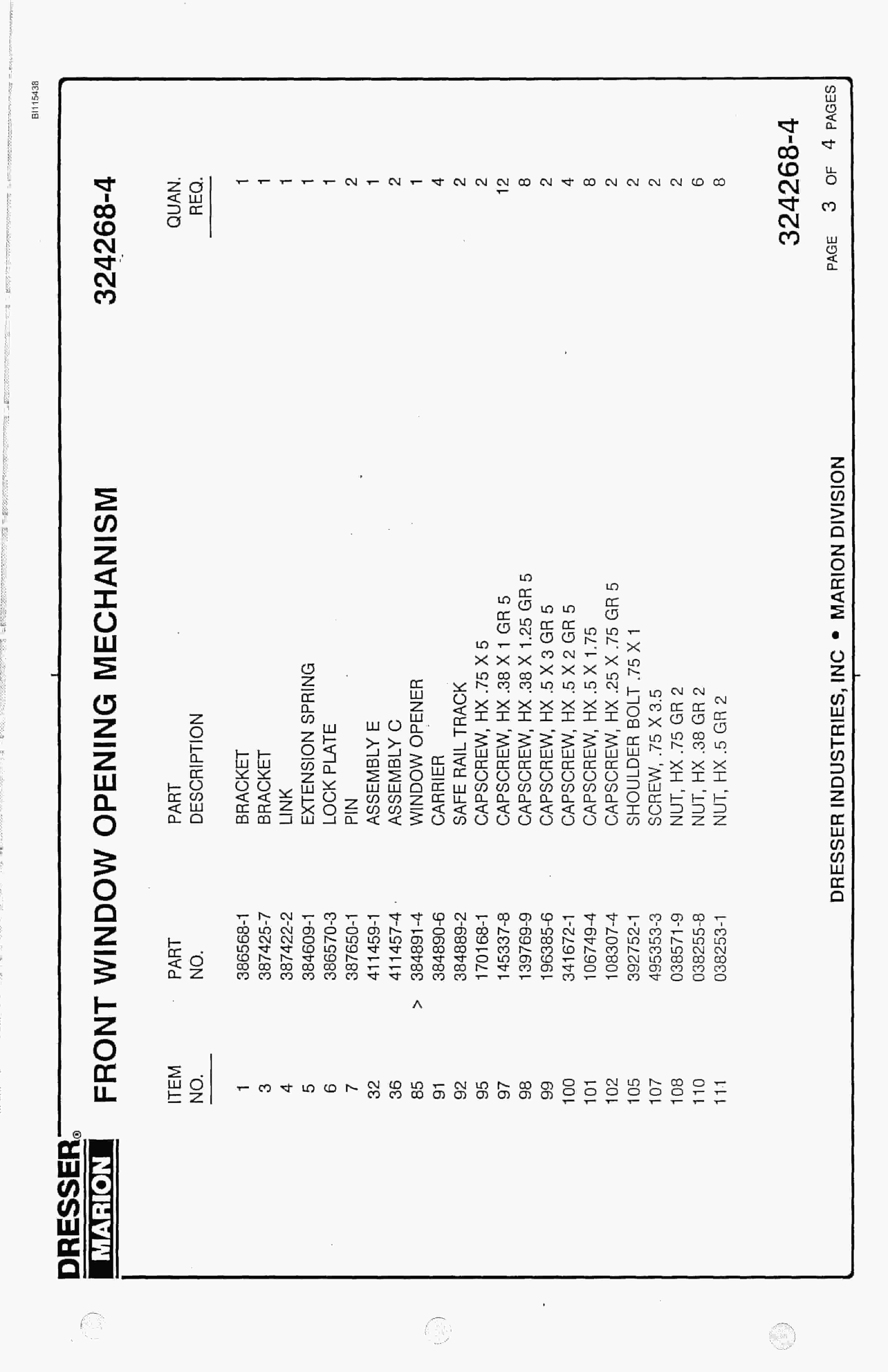 Bucyrus 8750 Parts Catalog BI115438-2
