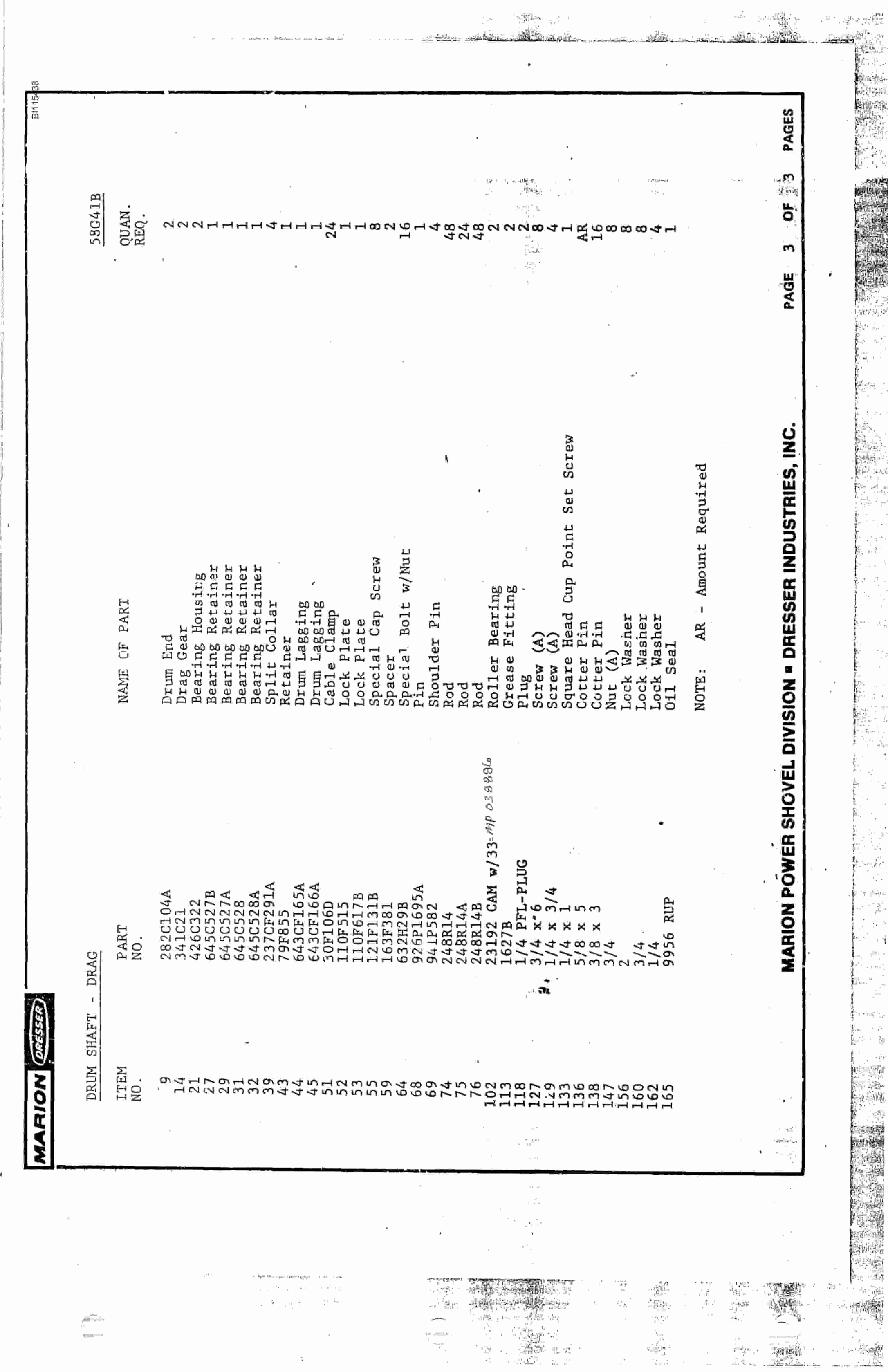 Bucyrus 8750 Parts Catalog BI115438-3