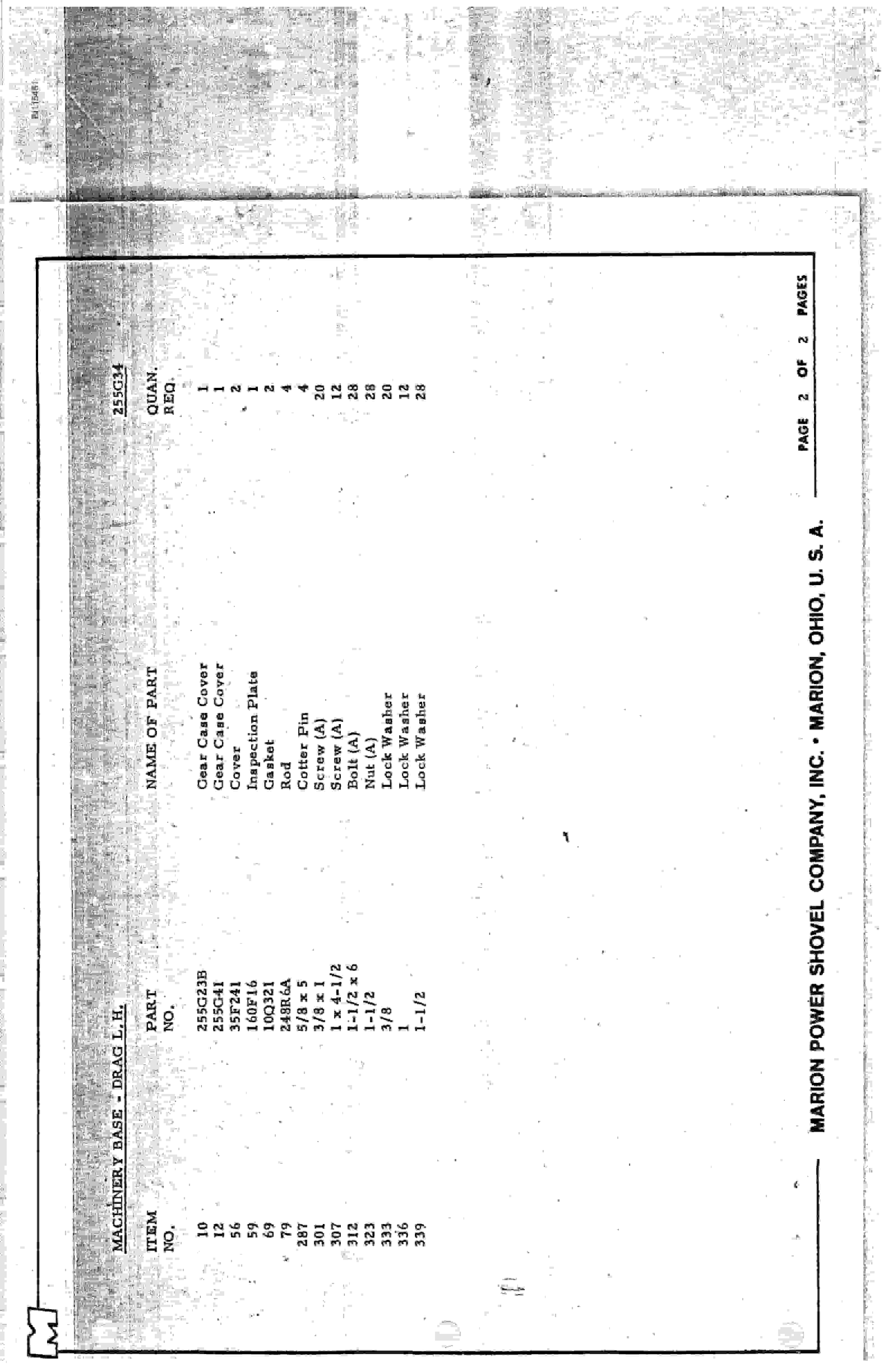Bucyrus 8750 Parts Catalog BI115461-4