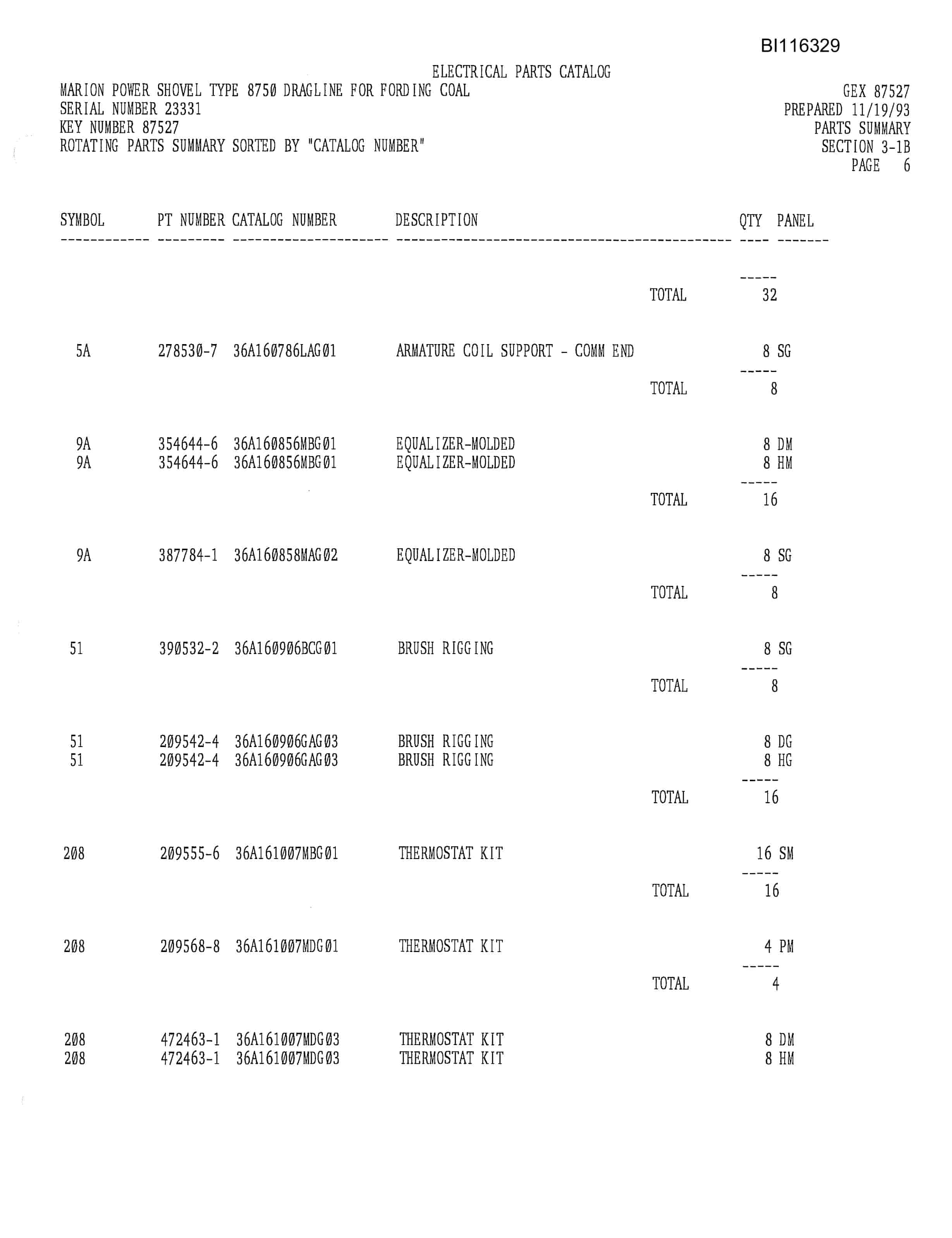 Bucyrus 8750 Parts Catalog BI116329-3