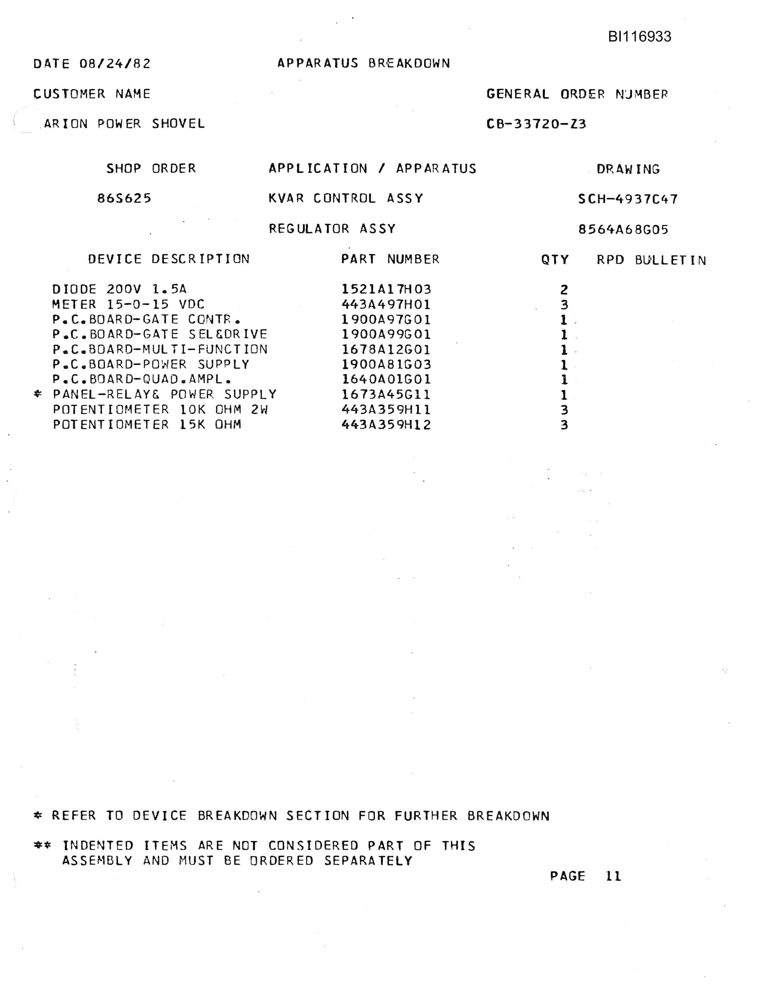 Bucyrus 8750 Parts Catalog BI116933-3