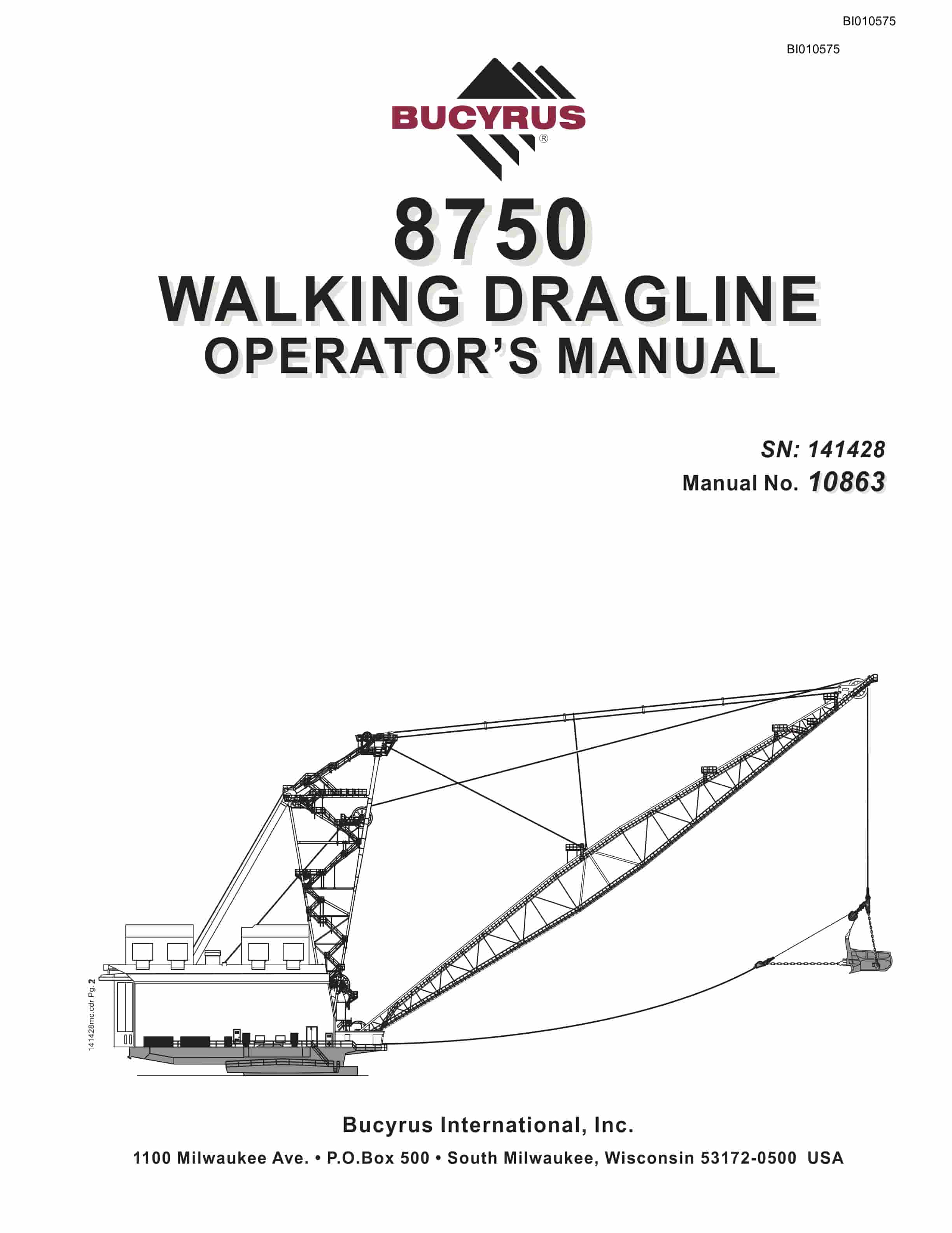 Bucyrus 8750 Walking Dragline Operator Manual BI010575
