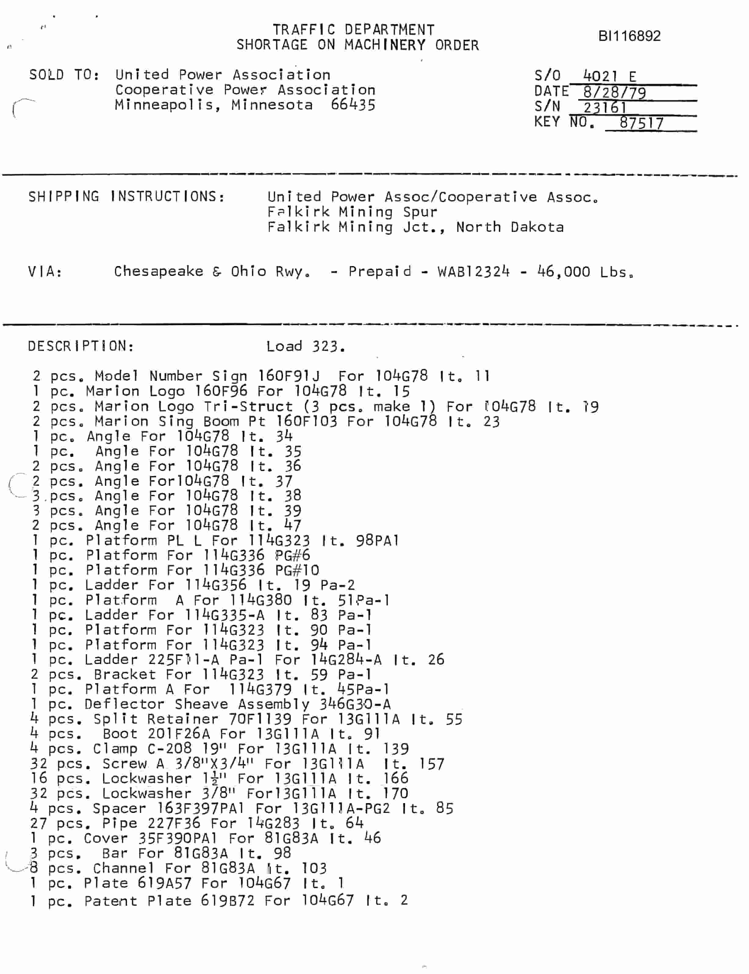 Bucyrus 8750 Walking Dragline Parts Catalog BI116892-3