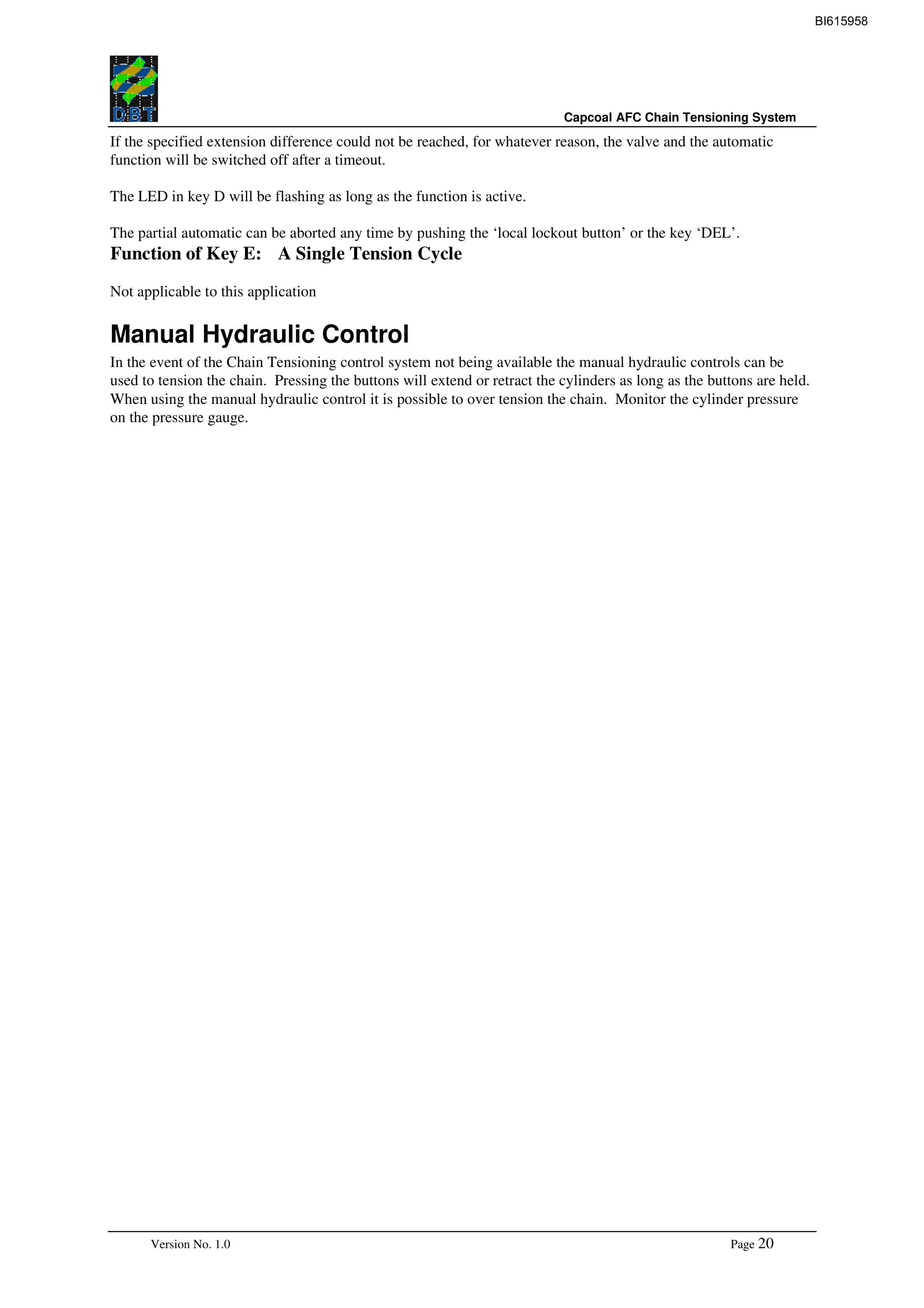 Bucyrus AFC Chain Tensioning System Technical Manual BI615958-5