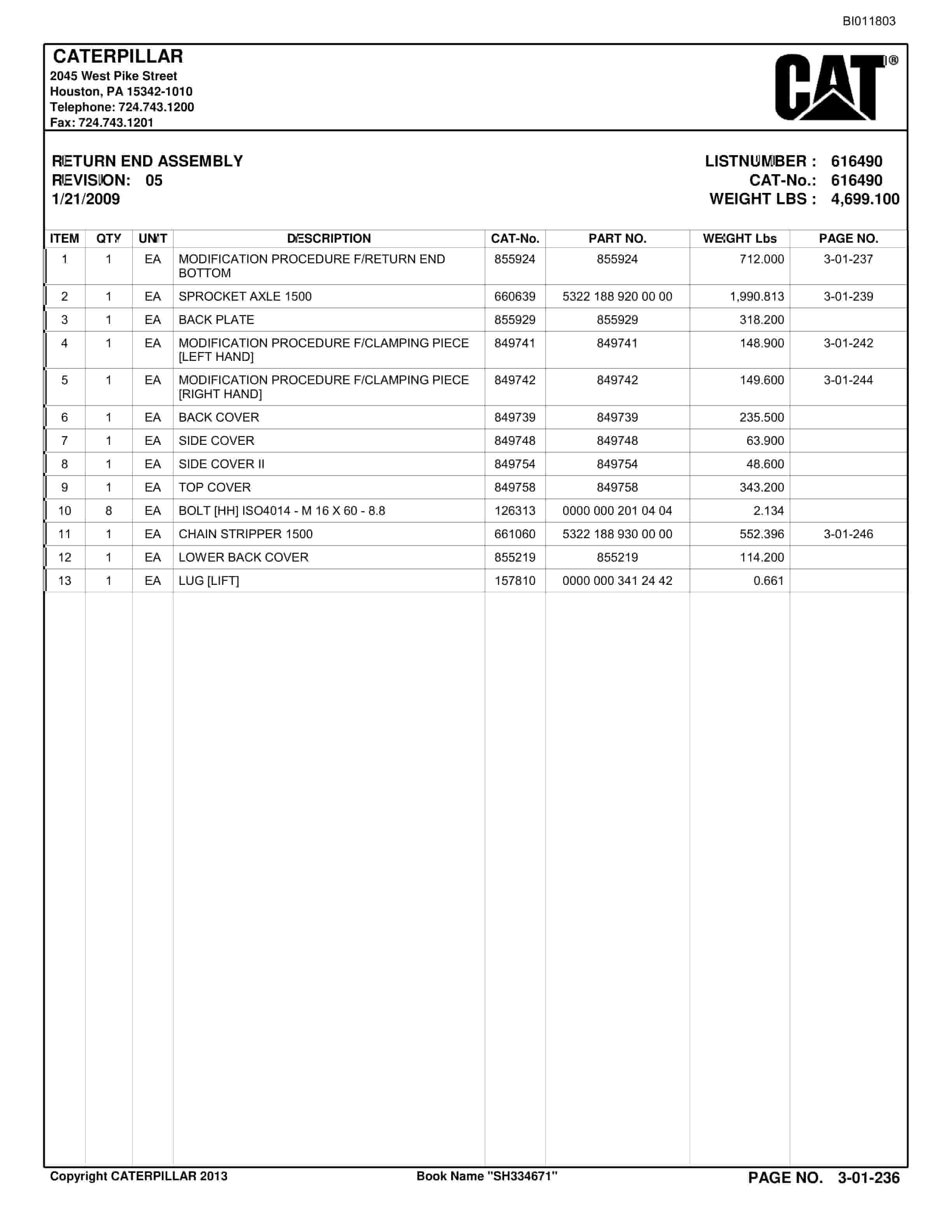 Bucyrus AFC Longwall System Parts Catalog BI011803-2