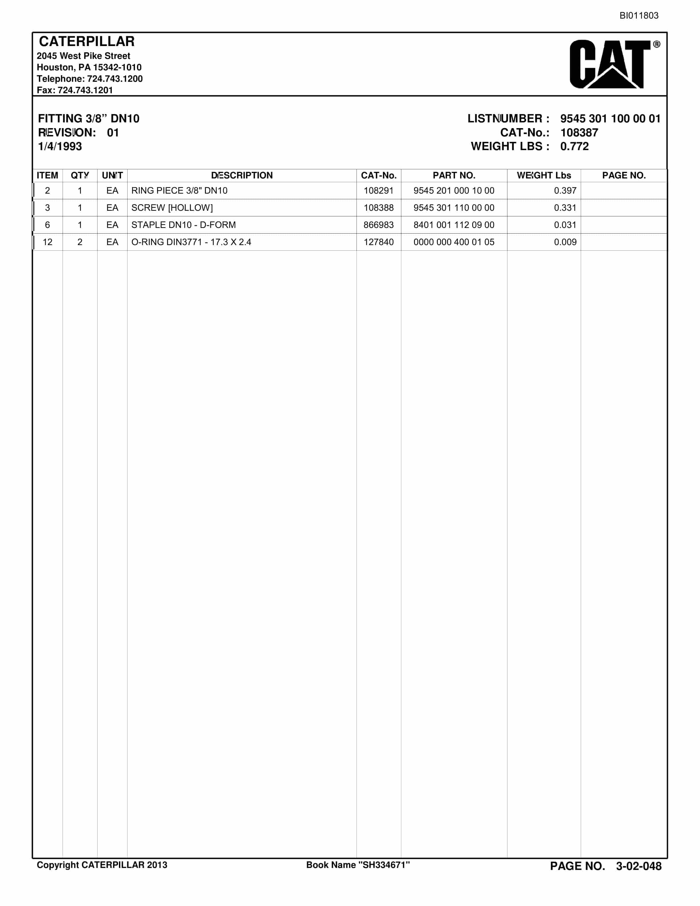 Bucyrus AFC Longwall System Parts Catalog BI011803-3