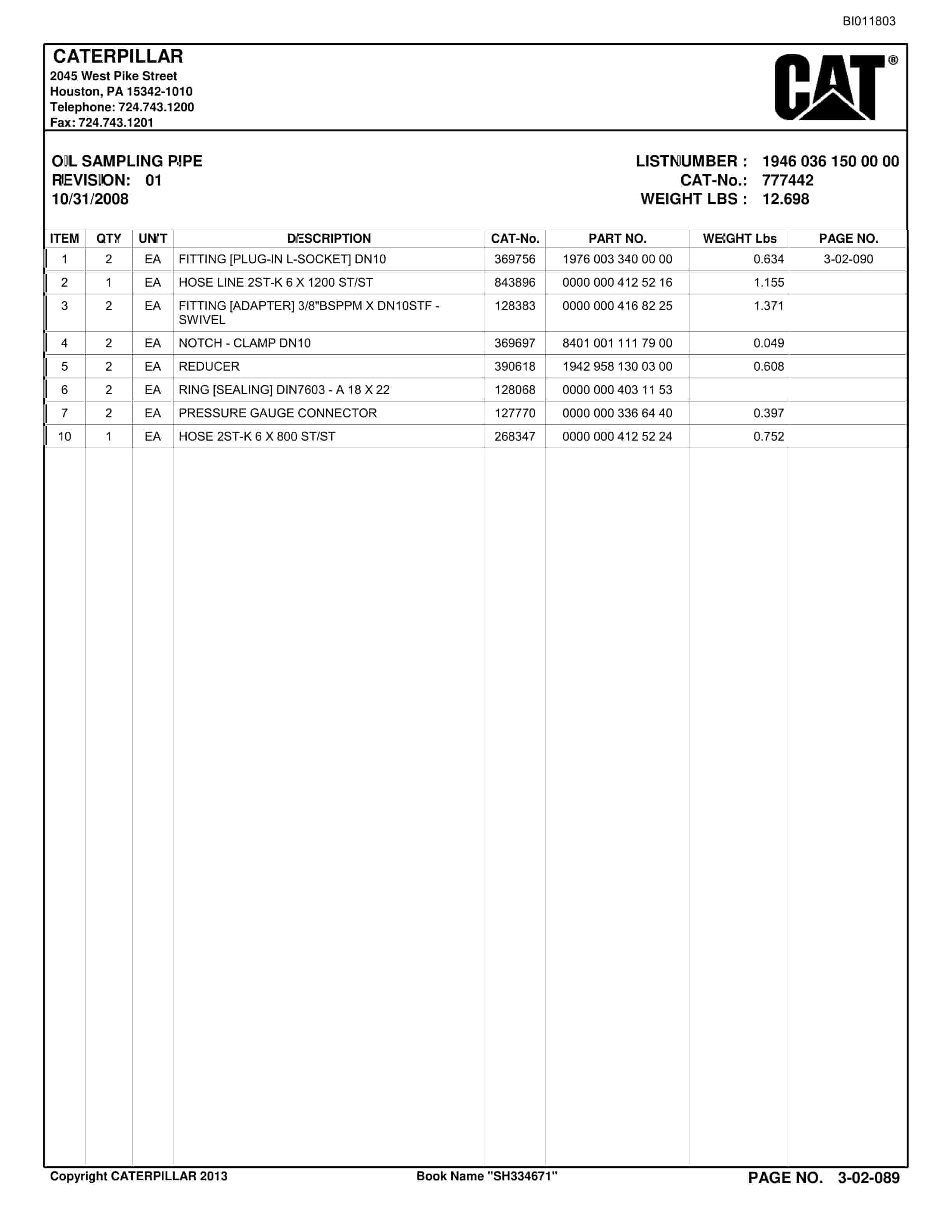Bucyrus AFC Longwall System Parts Catalog BI011803-4