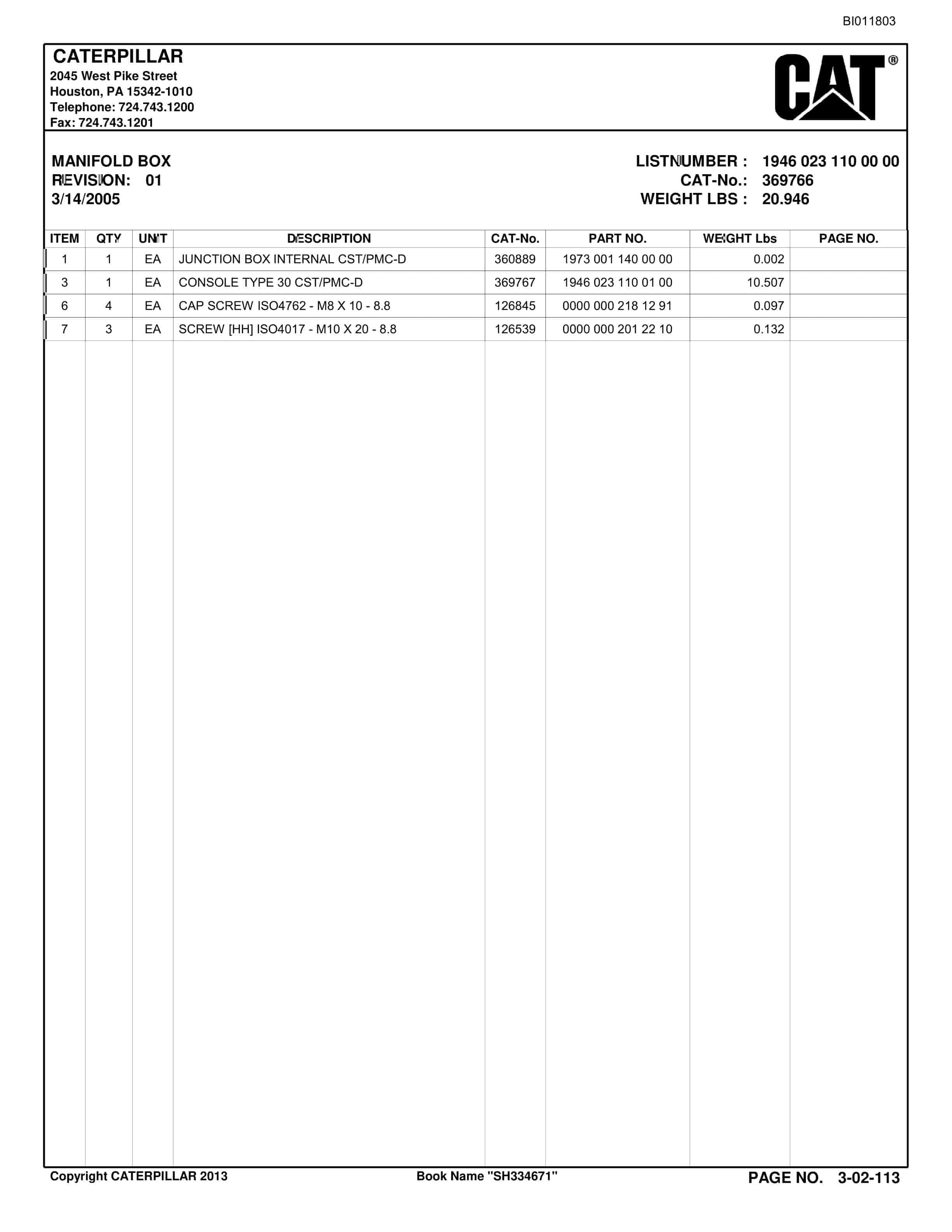 Bucyrus AFC Longwall System Parts Catalog BI011803-5