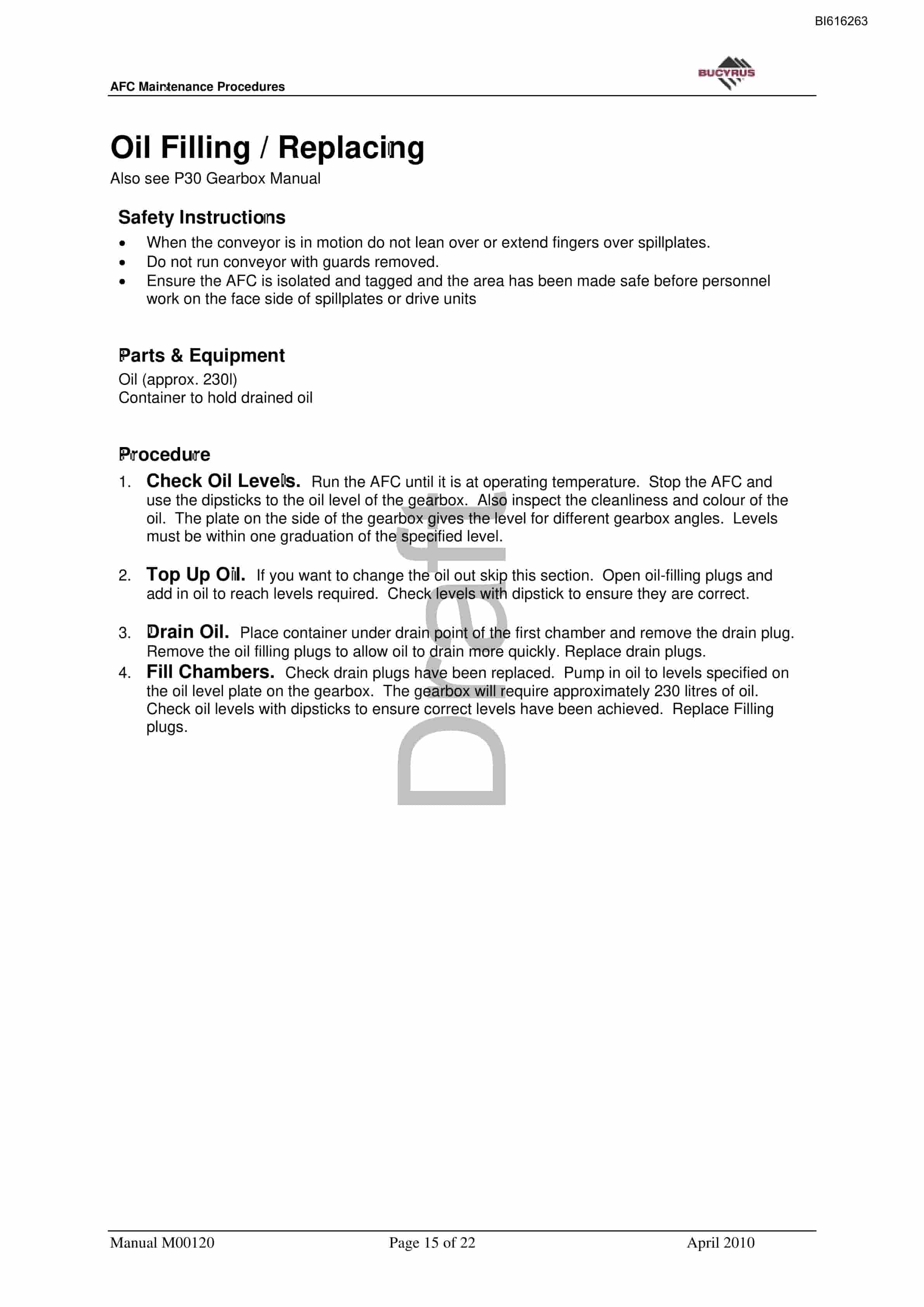 Bucyrus AFC Maintenance Procedures Technical Manual BI616263-3