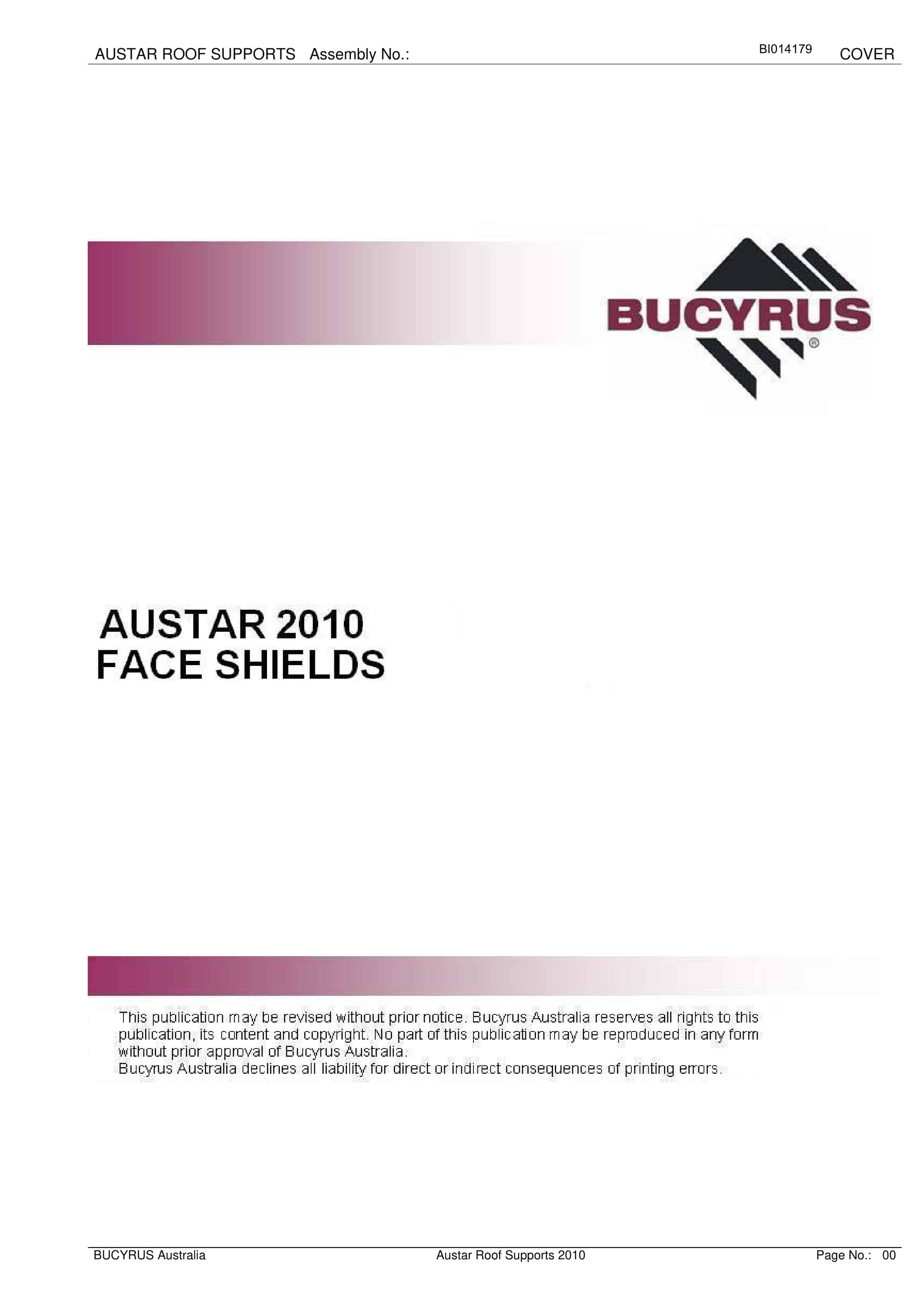 Bucyrus Austar 2010 Face Shields Parts Manual BI014179
