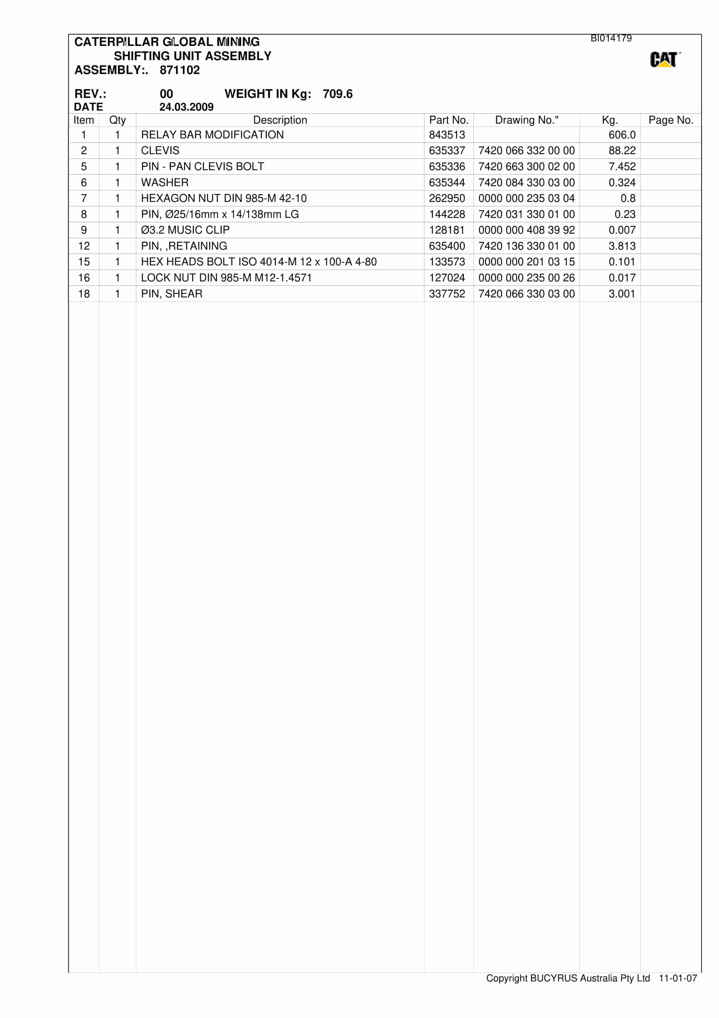 Bucyrus Austar 2010 Face Shields Parts Manual BI014179-3