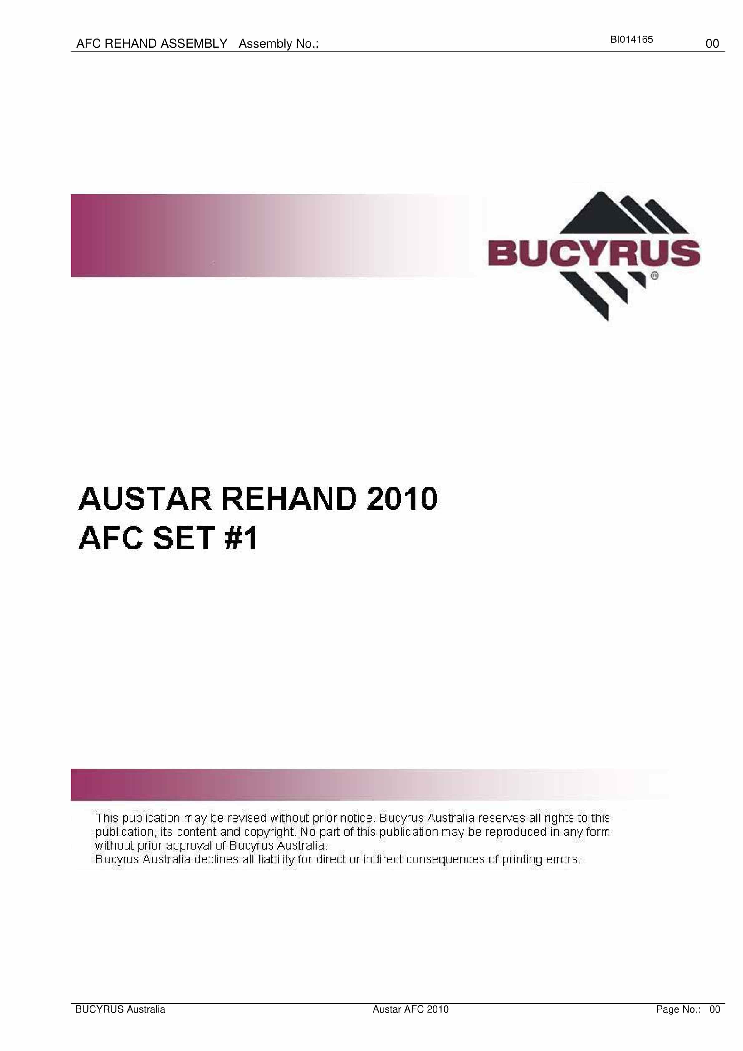 Bucyrus Austar Rehand 2010 AFC Set 1 Parts Manual BI014165