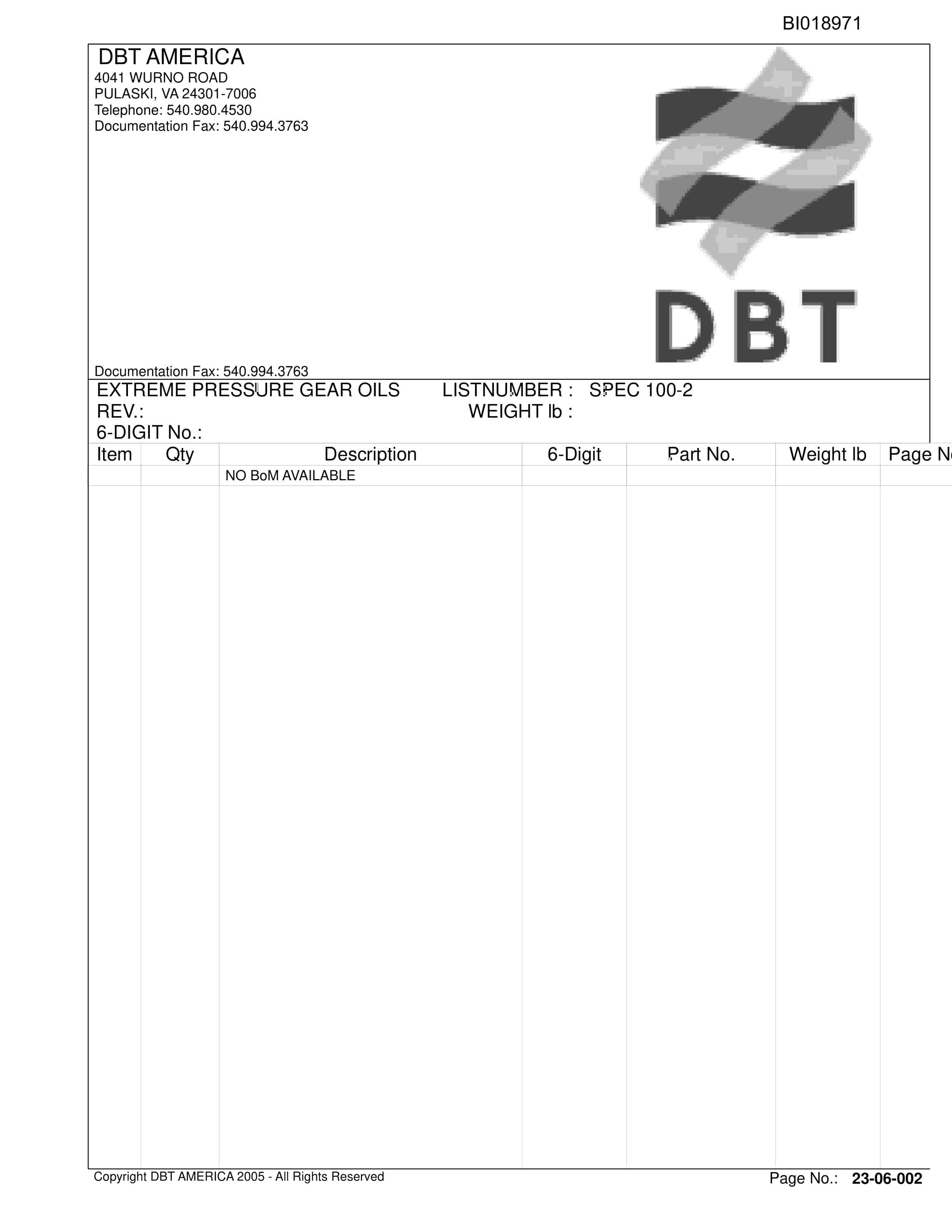 Bucyrus Belt System Parts Catalog BI018971-4
