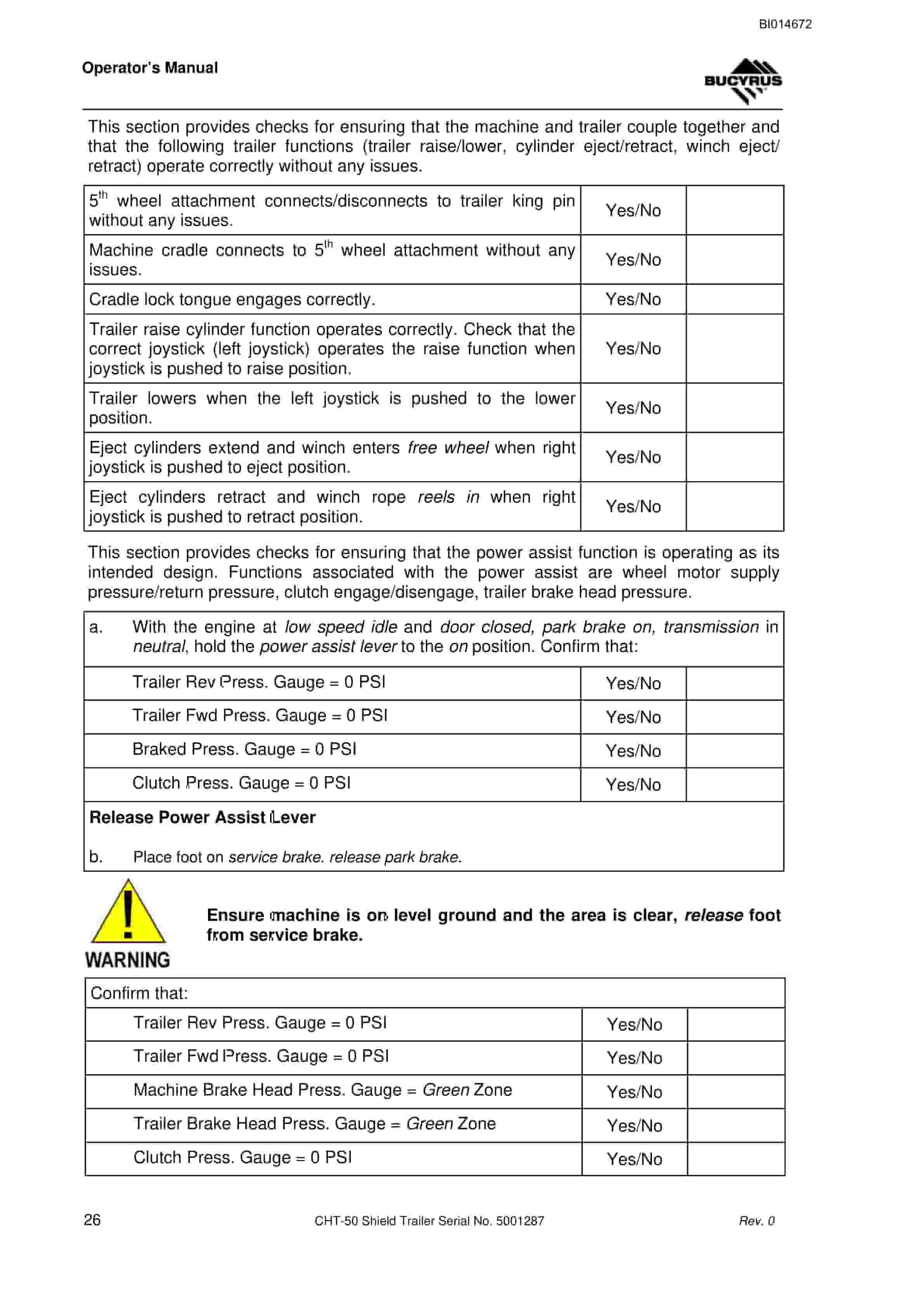 Bucyrus CHT-50 Shield Trailer Operator Manual BI014672-4