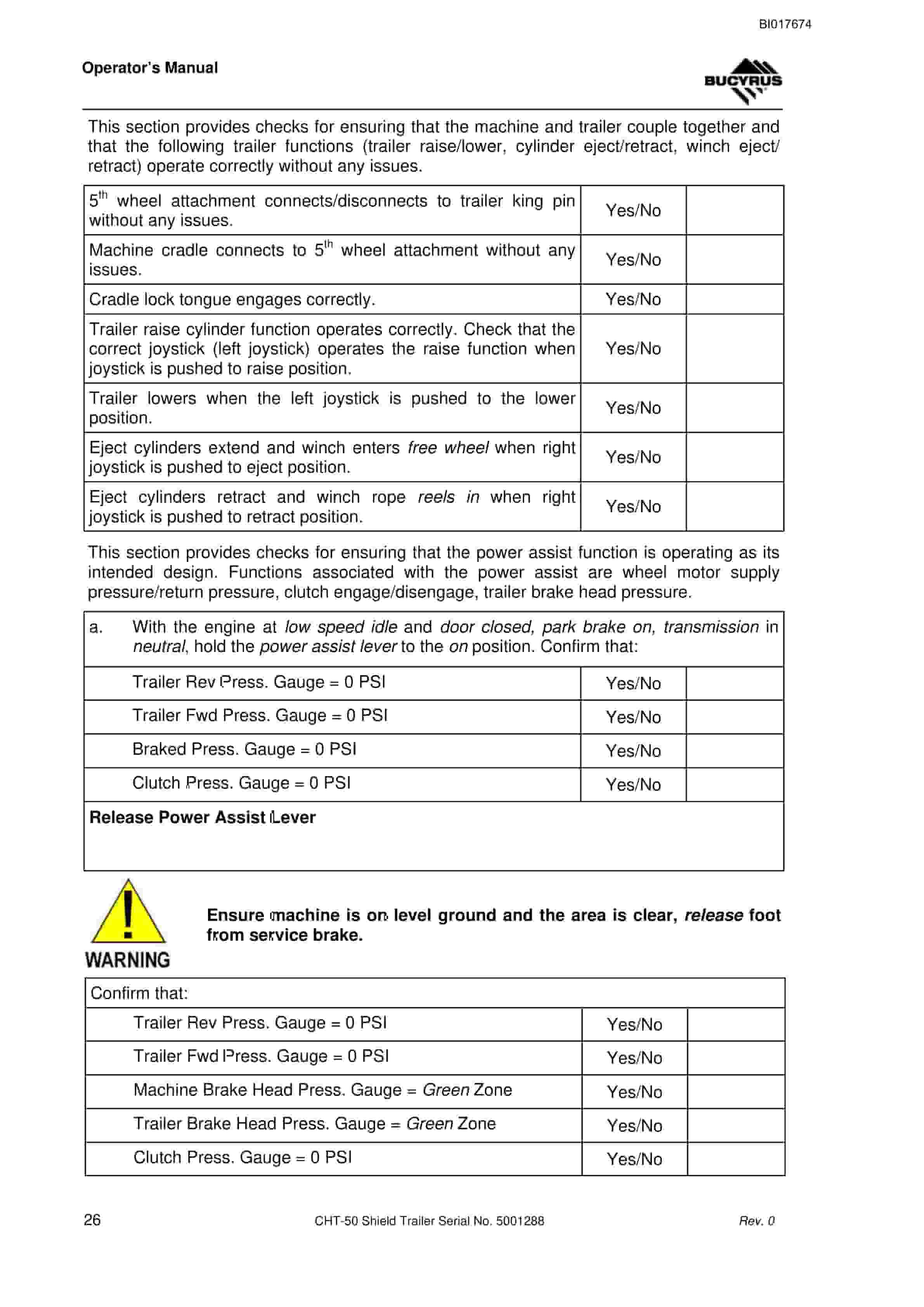 Bucyrus CHT-50 Shield Trailer Operator Manual BI014674-4