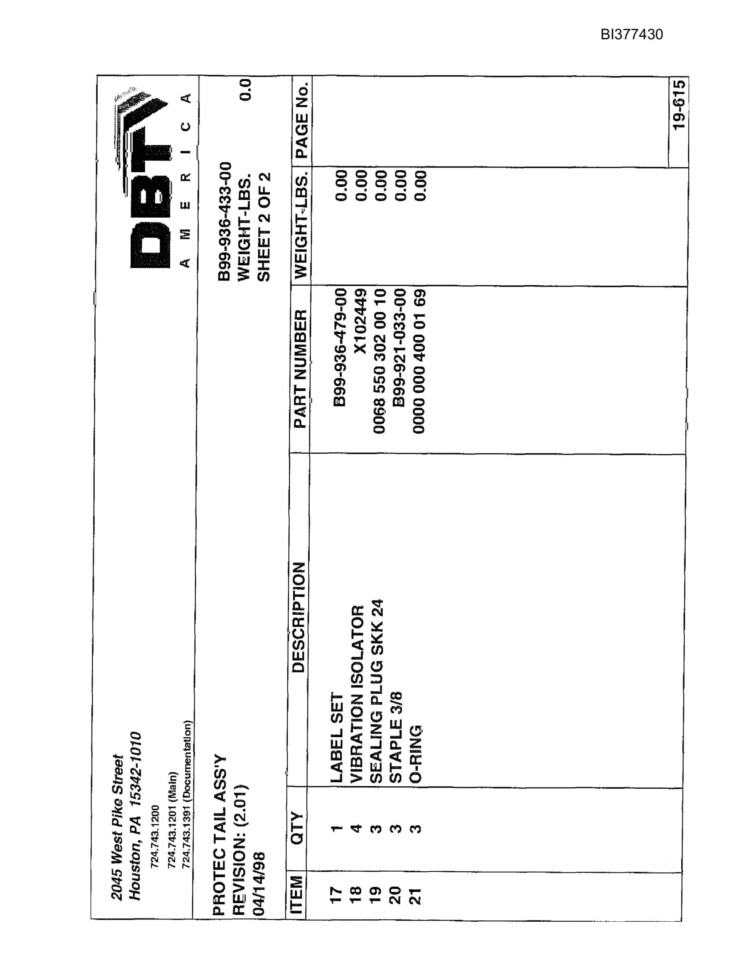 Bucyrus CM210 Miner Parts Catalog BI377430-2