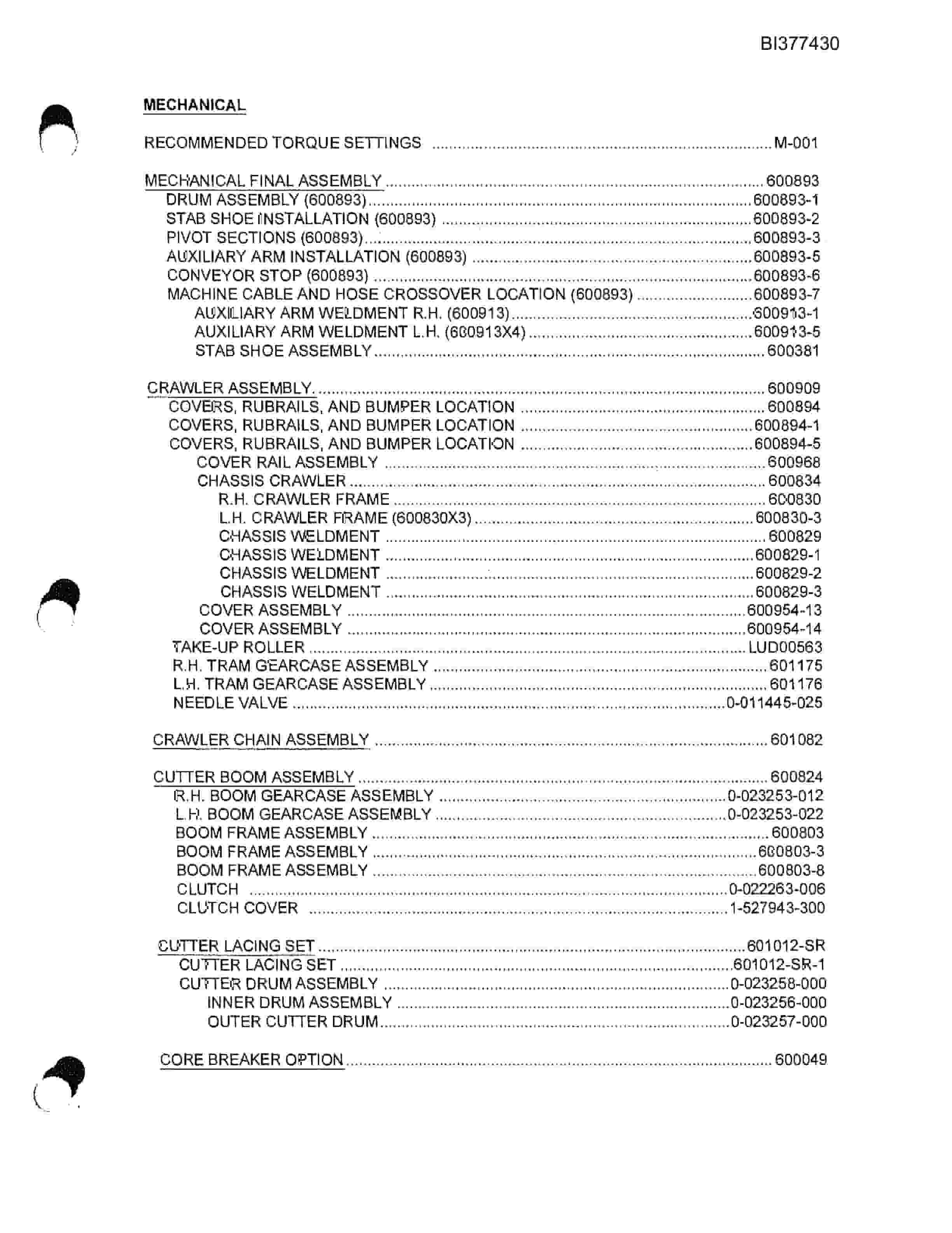 Bucyrus CM210 Miner Parts Catalog BI377430-4