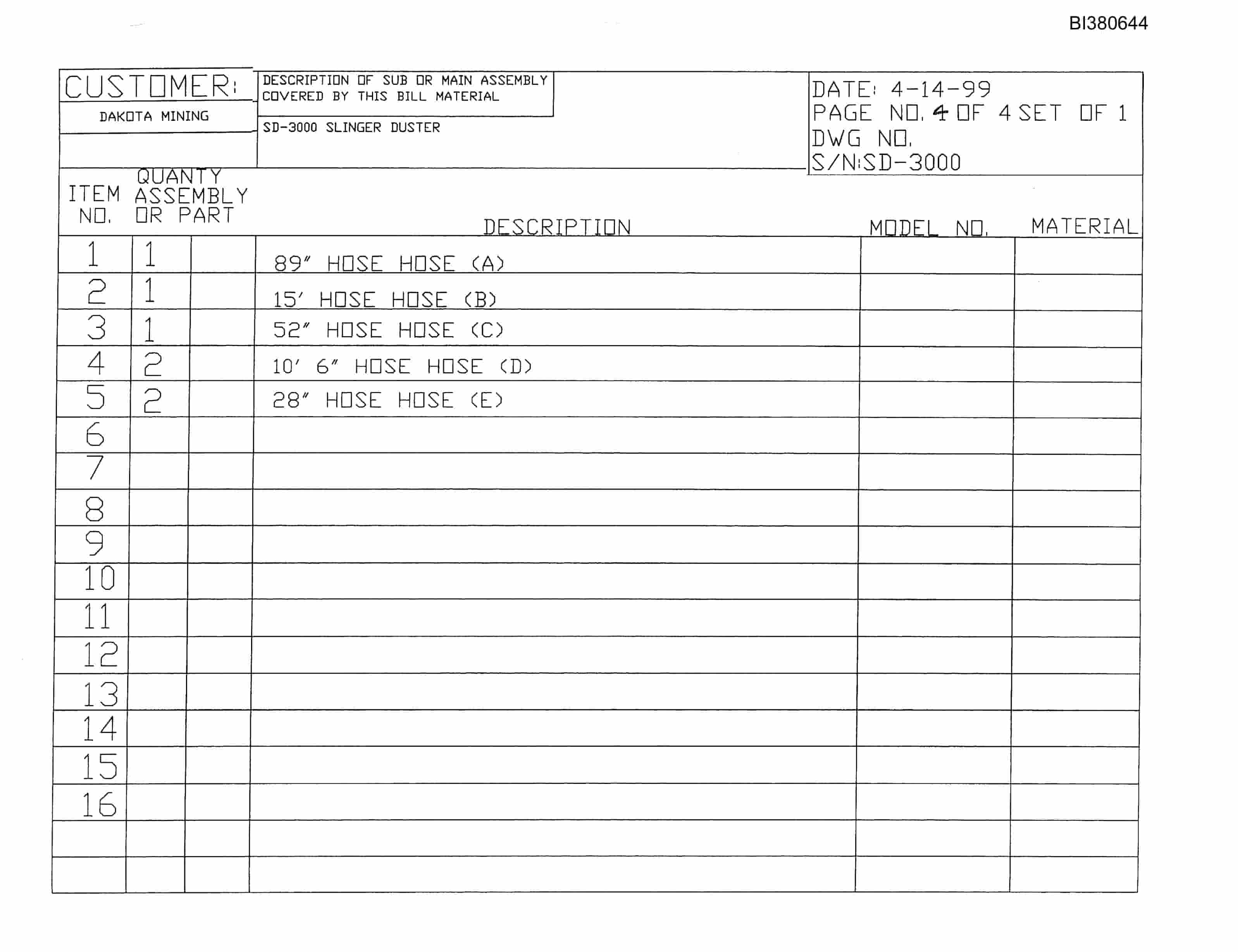 Bucyrus Dakota Mine Parts Catalog BI380644-5