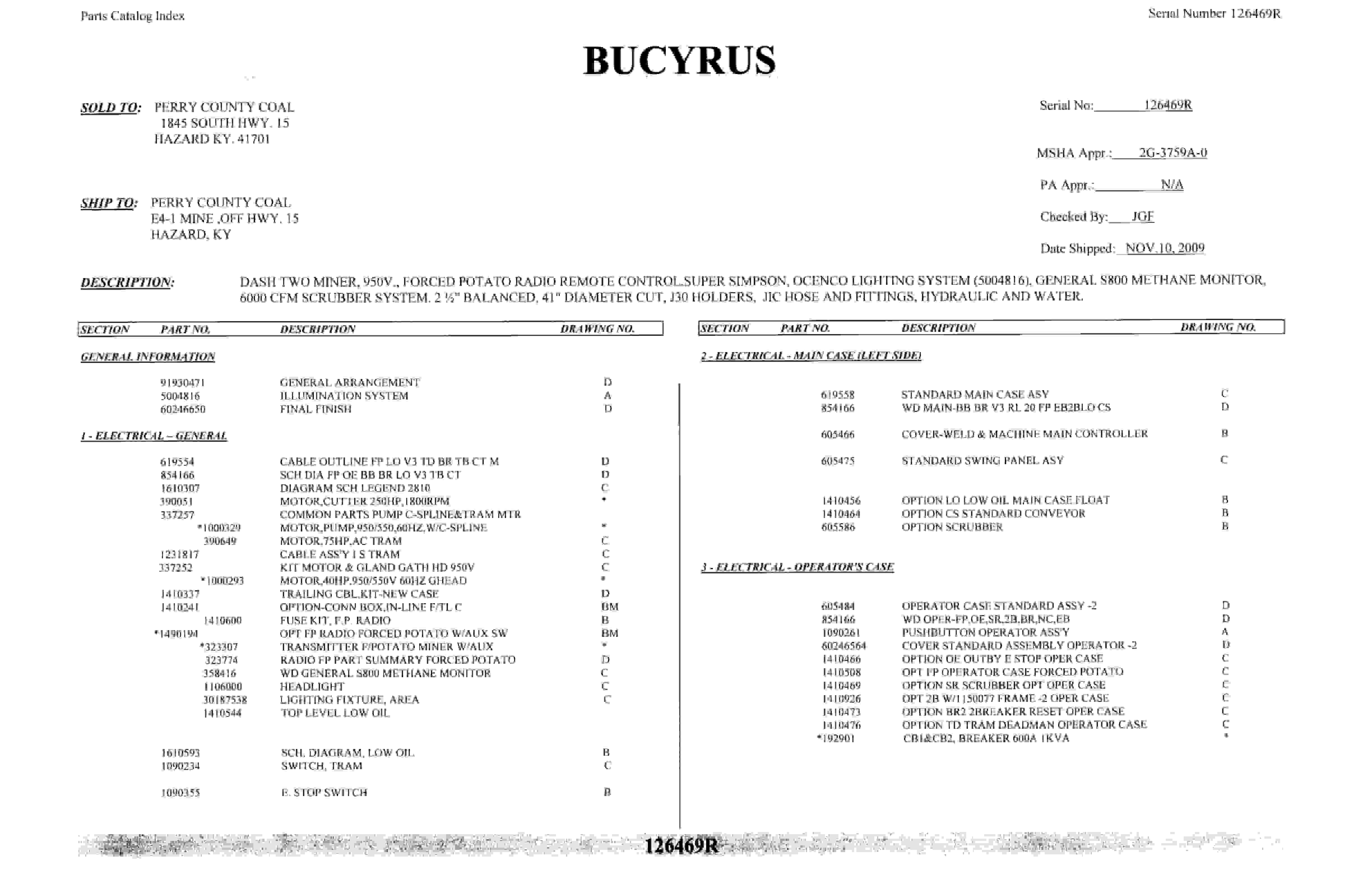 Bucyrus Dash Two Miner Parts Catalog BI016857