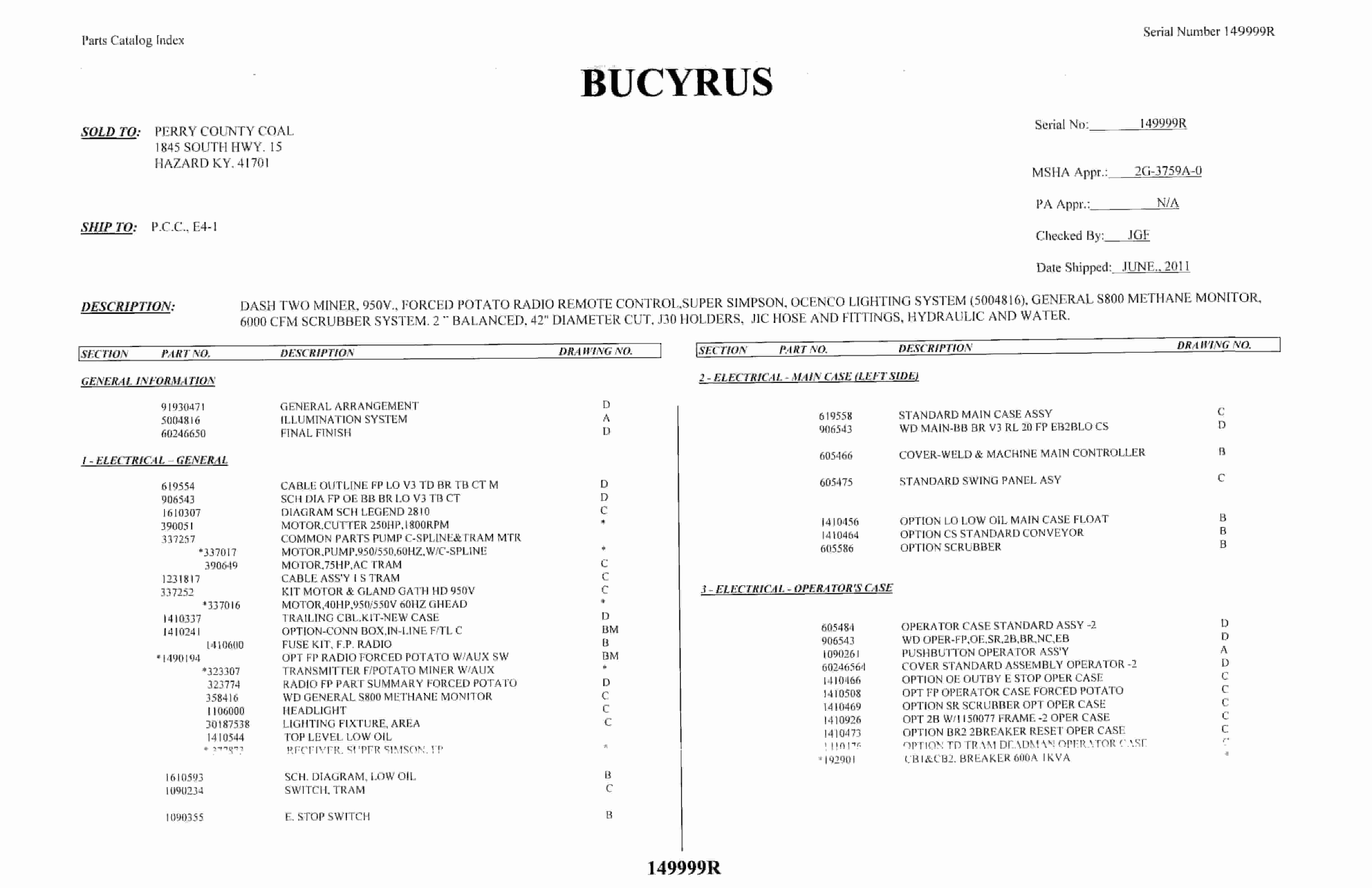 Bucyrus Dash Two Miner Parts Catalog BI016858