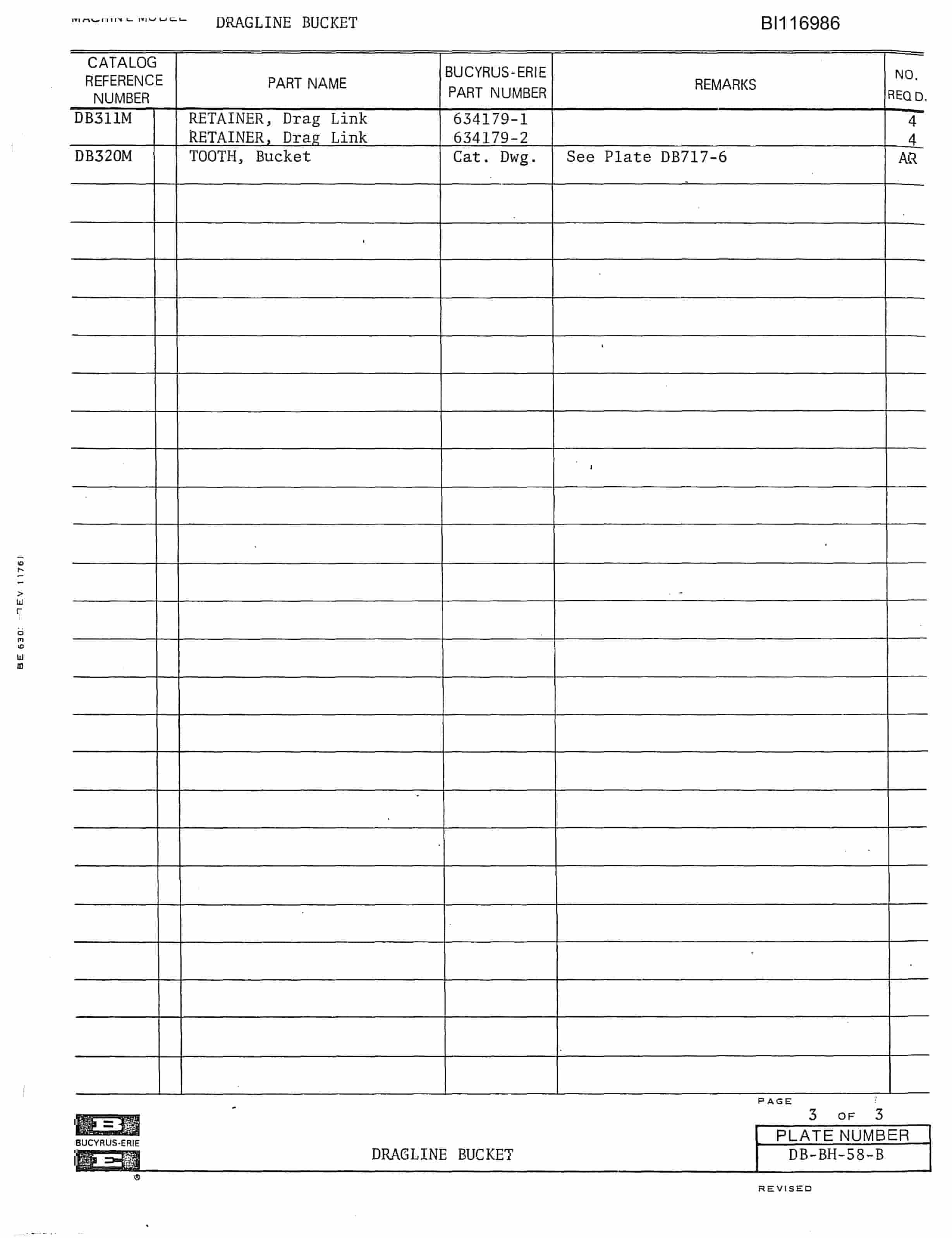 Bucyrus Dragline Bucket Parts Catalog BI116986-2