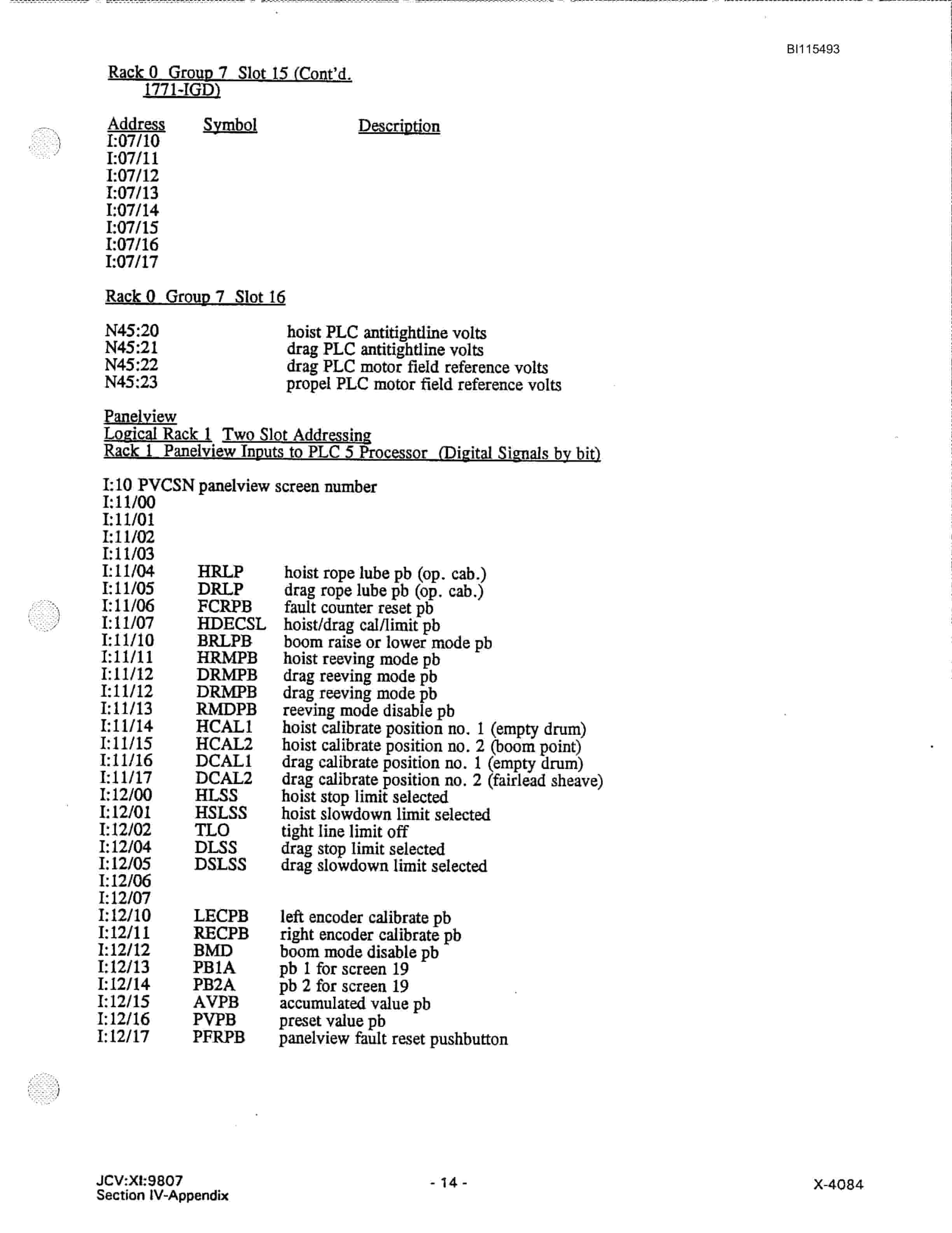 Bucyrus Dragline PLC X Technical Manual BI115493-4