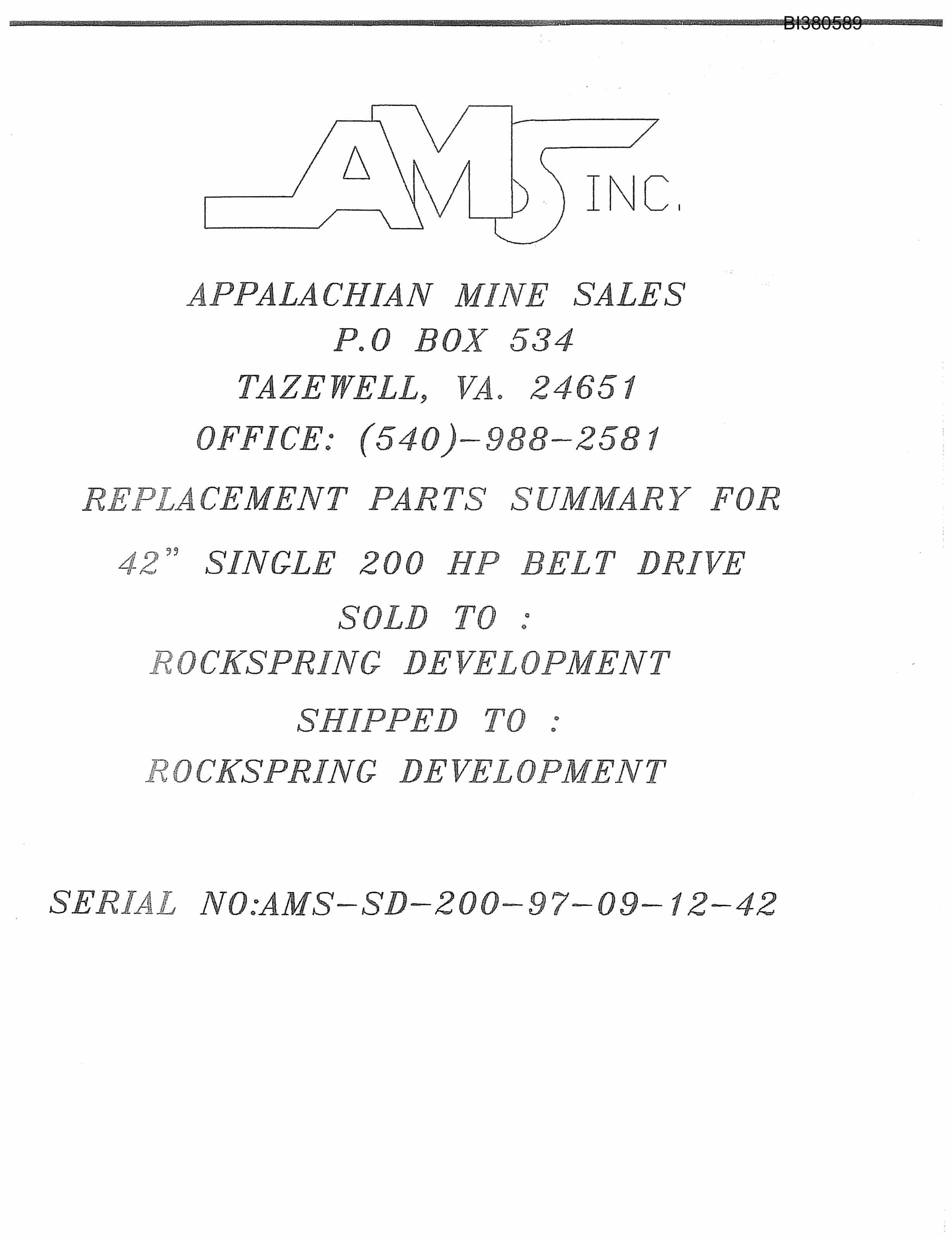 Bucyrus Drive Parts Catalog BI380589-2