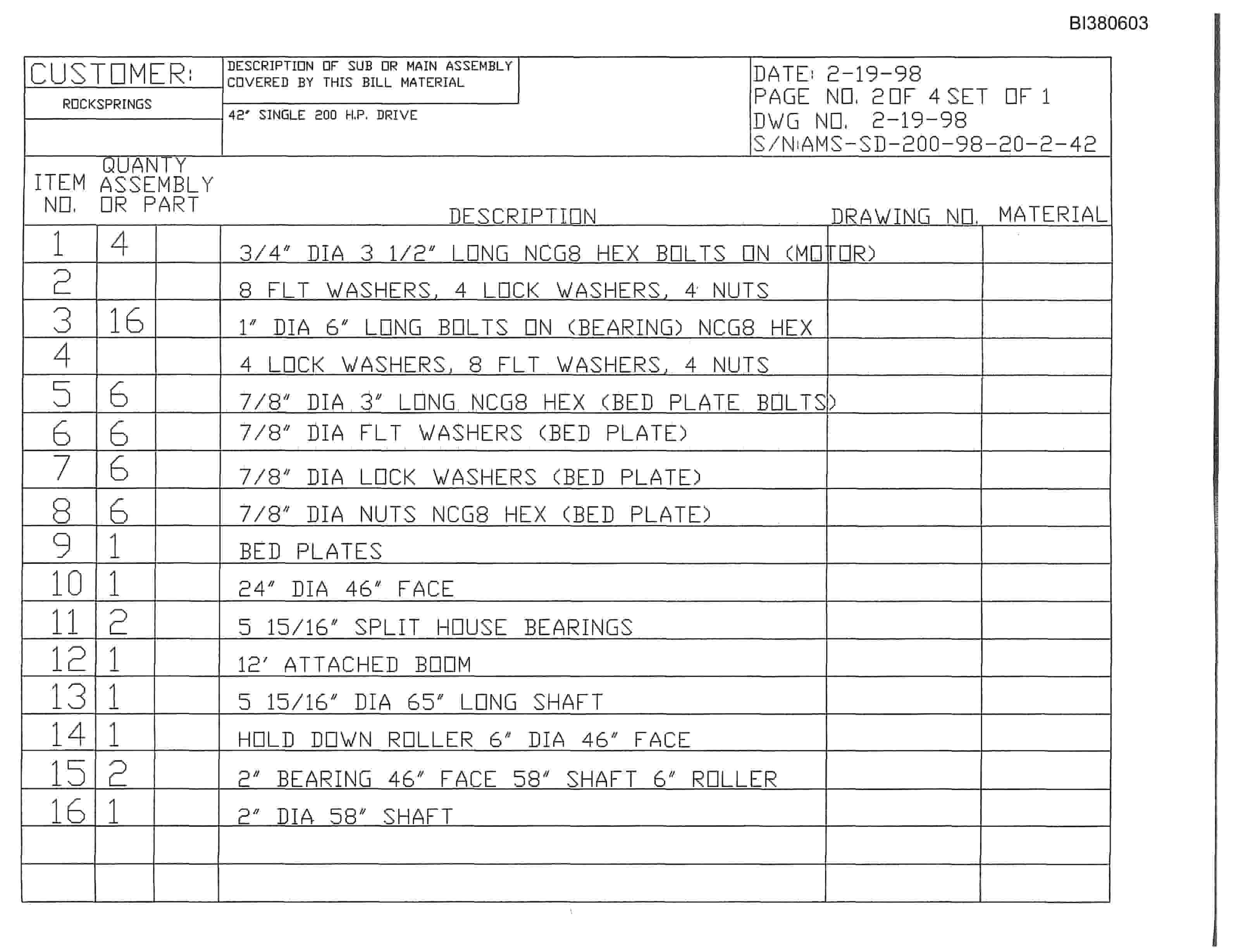 Bucyrus Drive Parts Catalog BI380603-3