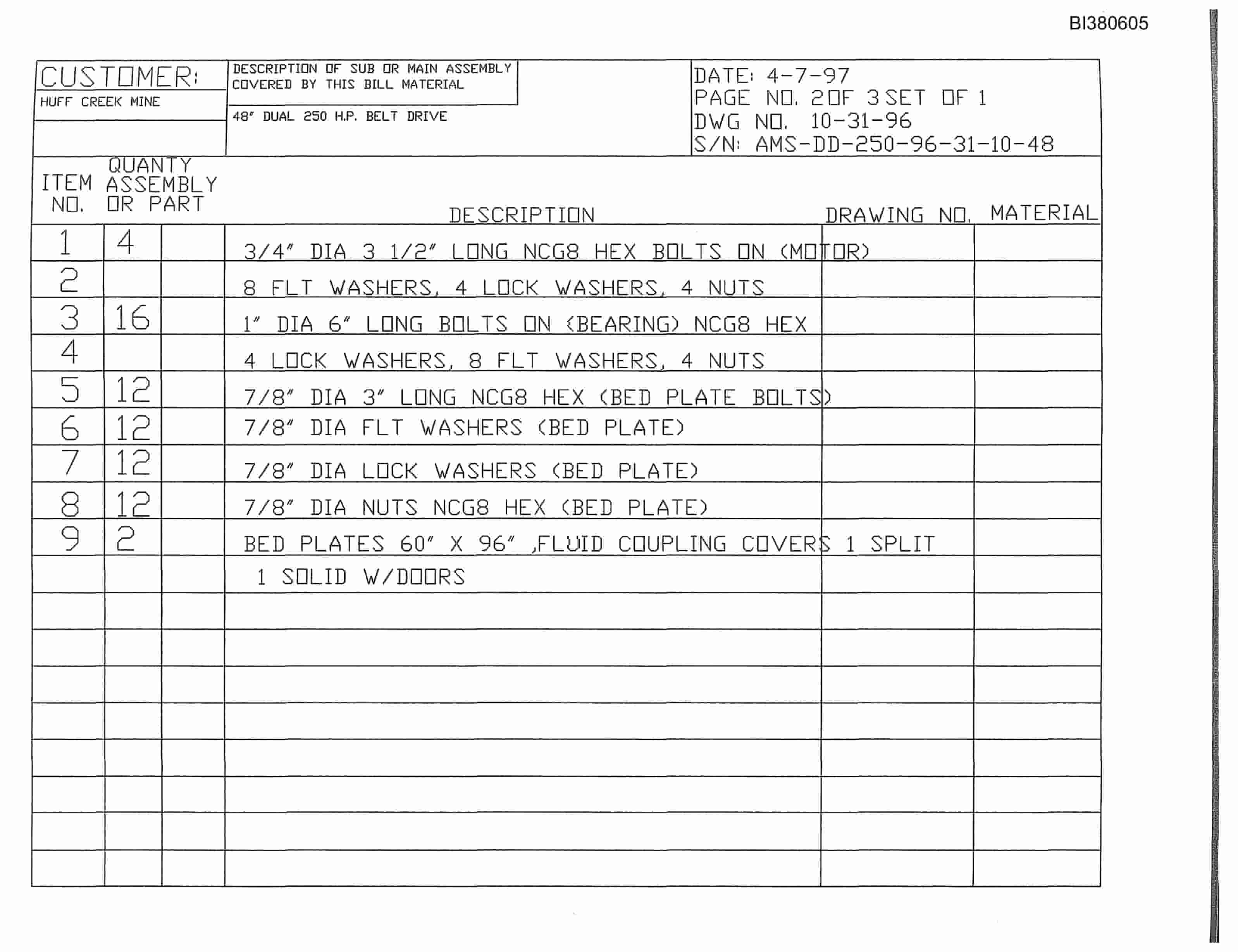 Bucyrus Drive Parts Catalog BI380605-3